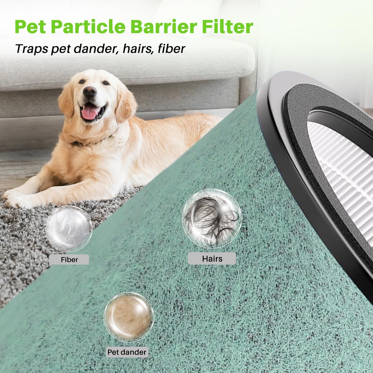 2 Pack HP072 Replacement filter Compatible with Shark HP071BRN HP072 HP070 NeverChange Air Purifier Compact Pro, 3-layer Efficiency Air Filtration, Petpro,Green