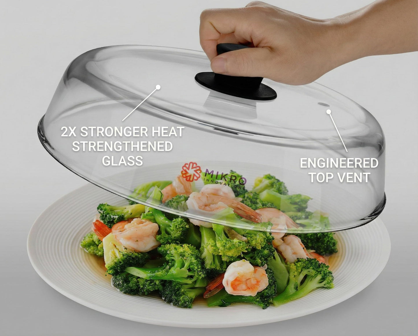 Mikro Innovations 10.5-Inch Glass Microwave Splatter Cover – Borosilicate Glass Food Plate Splatter Guard with Vent Hole, BPA-Free, Easy-Grip Silicone Knob, Dishwasher Safe (1, Black, 10.5in)