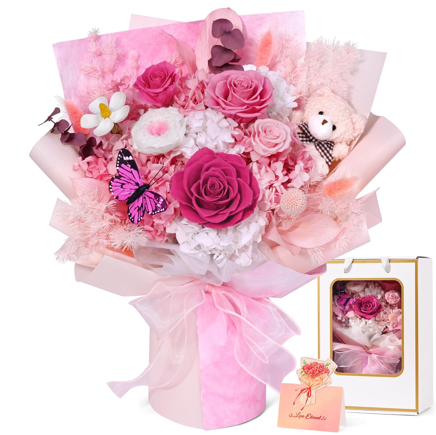 Waipfaru Flowers for Delivery Prime, Large Pink Preserved Flowers, Fresh Bouquet with Gift Box, Forever Rose for Women Mother Day Birthday,Valentines Day Gifts for Her
