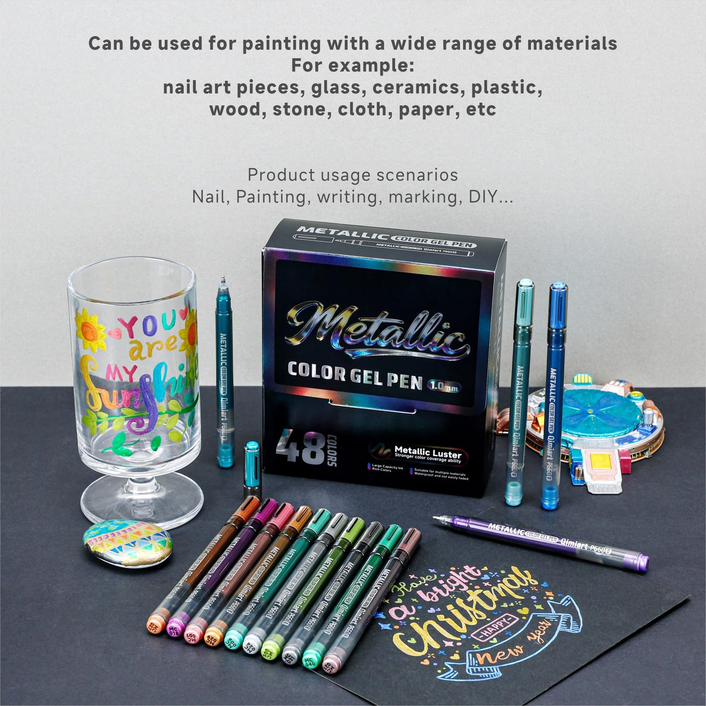 Ddaowanx Metallic Gel Pens Acrylic Paint 48 Colors,1.0mm Medium Point Glitter Pens,Waterproof & Fade-Resistant for Nail Art,Glass,Wood,Stone,DIY Crafts,Drawing-Art Supplies Gift Set