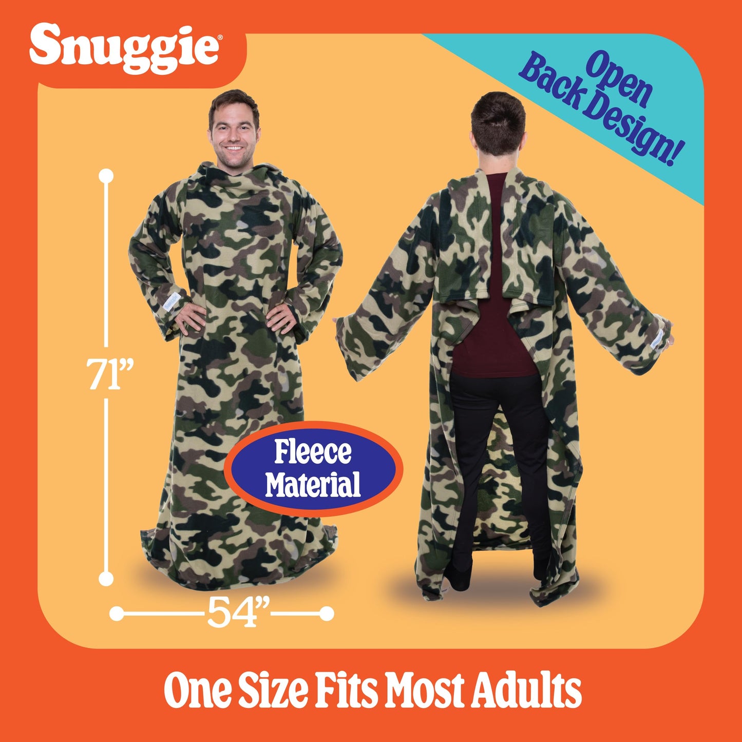 Snuggie The Original Wearable Blanket With Sleeves & Pockets | Fleece, Cozy Oversized Throw for Adult Men & Women, Machine Washable, Great Gift for Holidays, As Seen on TV | One Size, Camo, 71 x 54