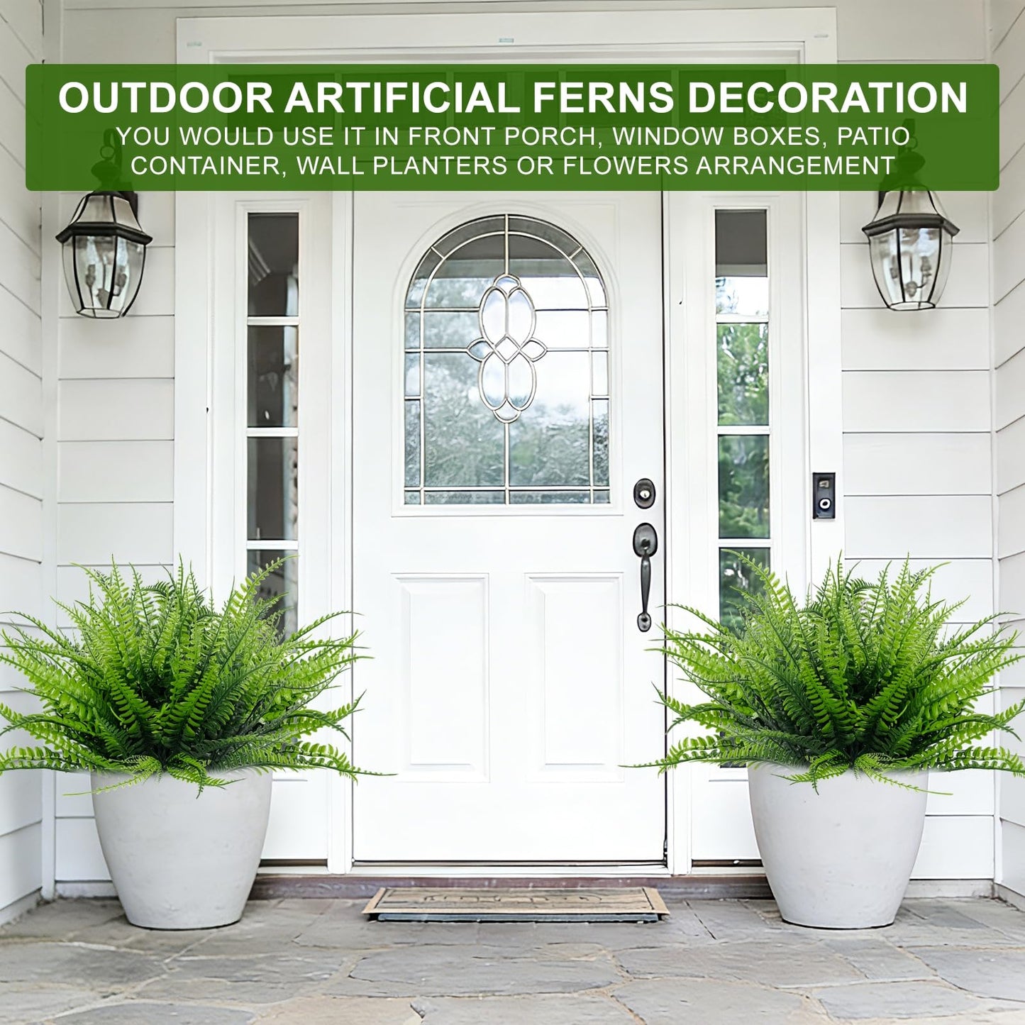 TURNMEON 20 Bundles Artificial Plants Outdoor Faux Boston Fern 17 Inch Long Length Summer Decor, Fake Plants UV Resistant No Fade Plastic Greenery Shrubs Flowers for Garden Porch Indoor Cemetery Decor