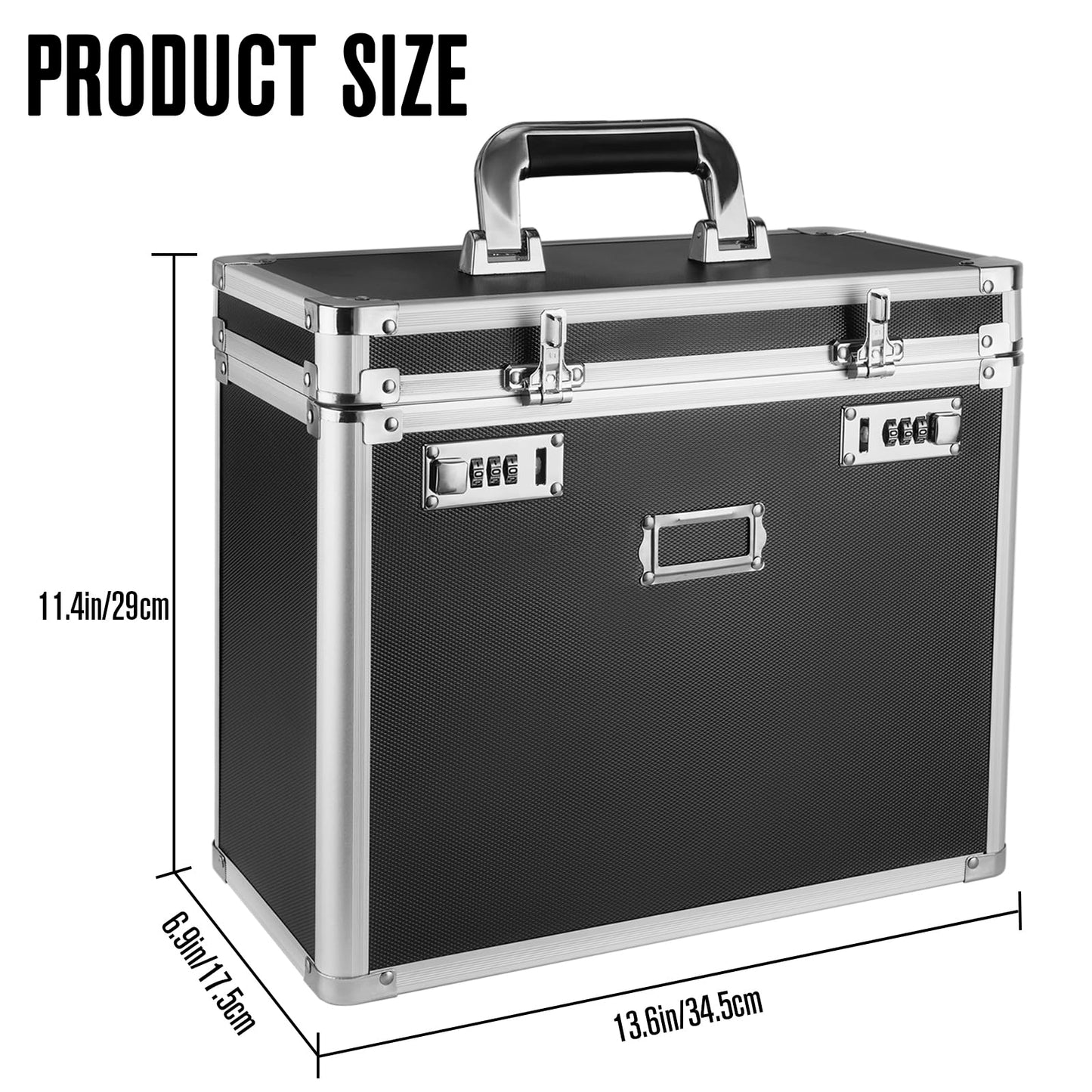 File Organizer Storage Box, Portable Locking Storage Totes - Storage Box with Dual Combination Locks for Filing Office Documents (Black)