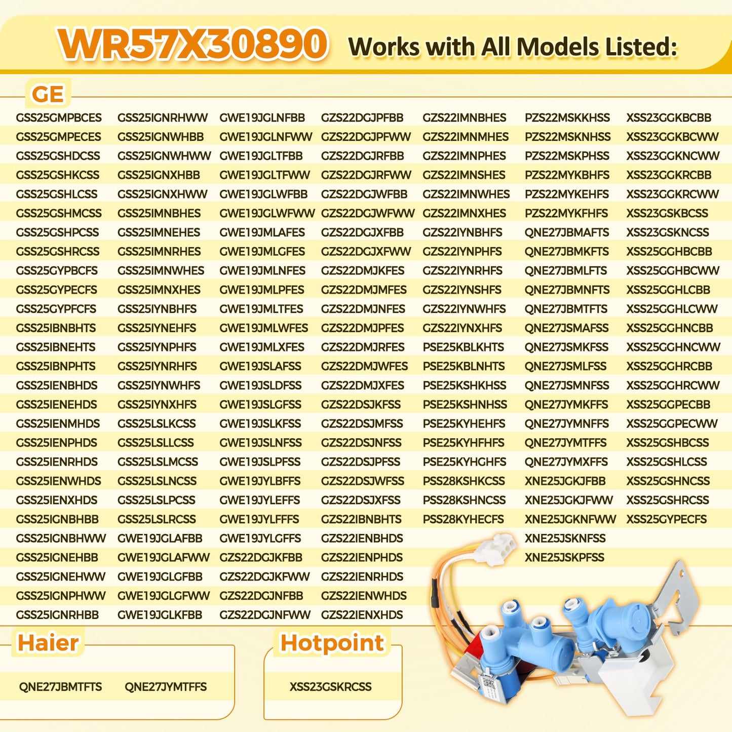 WR57X30890 Refrigerator Water Inlet Valve for GE Haier Hotpoint, Replacement Part WR57X26569 WR57X30891 4960186 AP6891693 PS12727426 EAP12727426