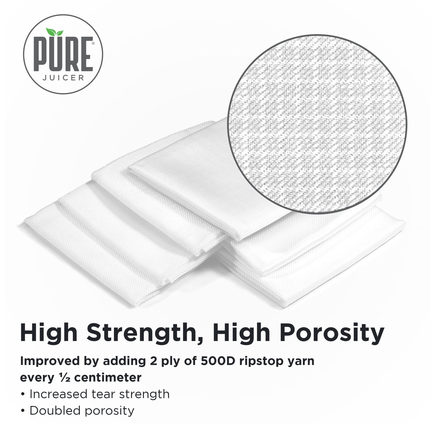 PURE Ripstop High-Strength High-Porosity Juicing Cloth for Cold Press Juicing - 1 Set of 6 Cloths, size 14.5 x 14.5 inches