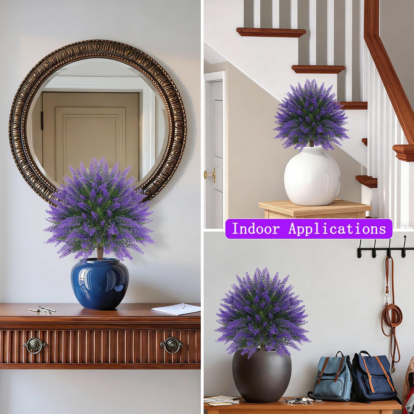 Yangrass Artificial Lavender Topiary Bushes with Ground Spike, 24" Set of 2 Faux Lavender Boxwood Ball Trees UV Resistant Fake Greenery Plants for Indoor & Outdoor Spring Porch Decor
