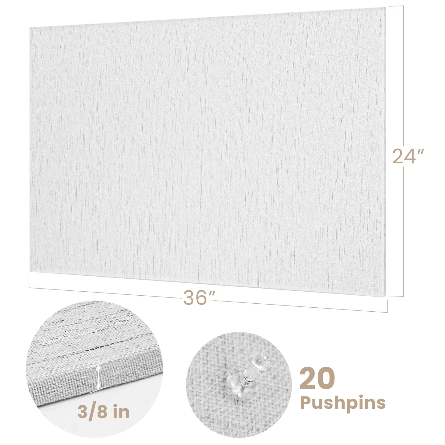Lightomorrow Bulletin Board 36 x 24 inches, 3' x 2' Linen Board for Wall, Decorative Fabric Pin Board with Safe Removable Adhesive Tapes for Home and Office, Includes 20 Push Pins-Gray Stripes