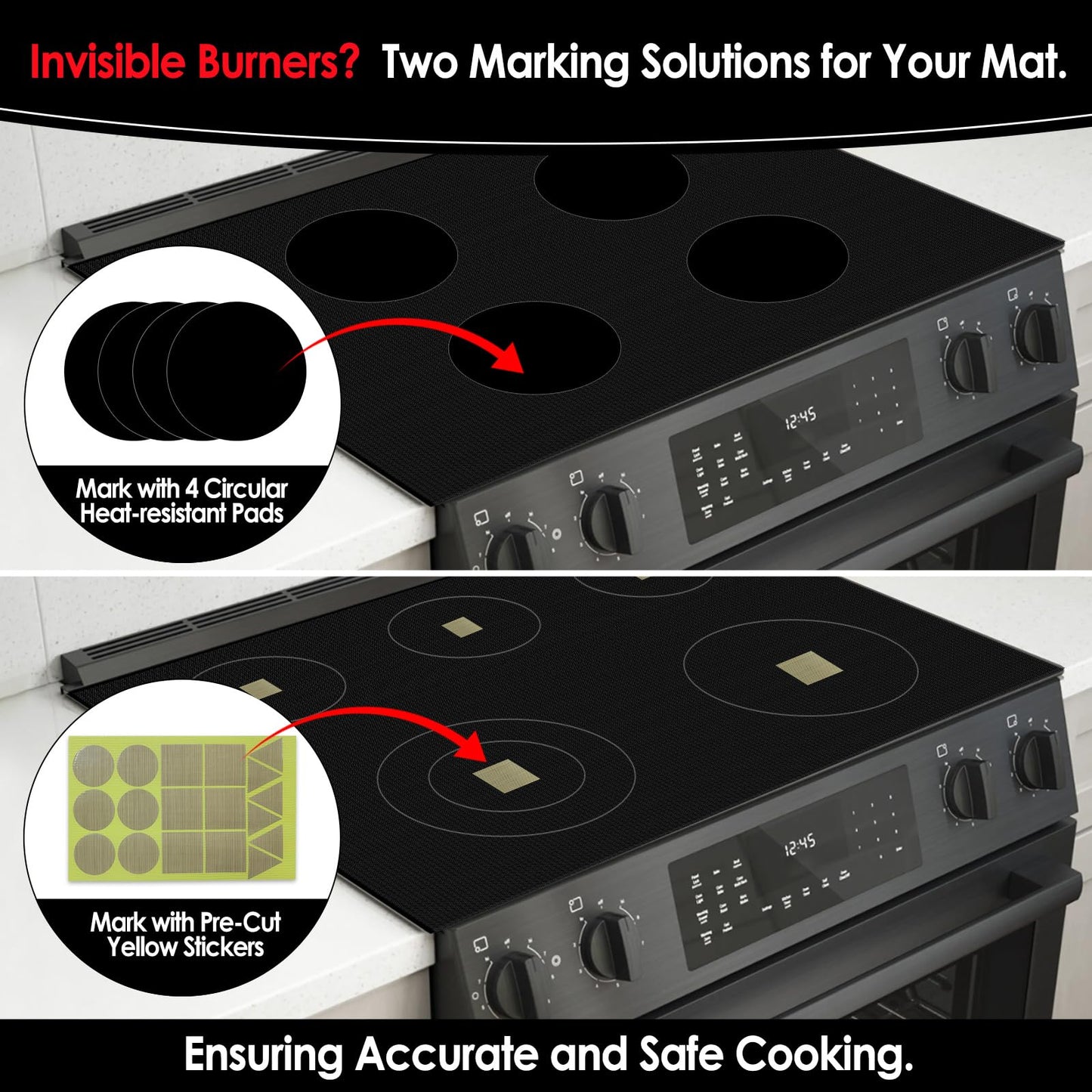 Cook's Aid Newly-upgraded Silicone Induction Cooktop Protector Cover Stove Mat 20.2" x 30.7" (Magnetic) | 300°C (572°F) Heat-Resistant | Power Boost Compatible | Prevents Pot Sliding & Scratches (3)