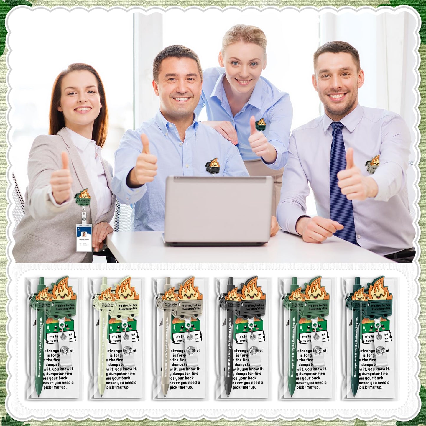 48 Sets Dumpster Fire CNA Week Gifts Dumpster Fire Badge Reel and Pens Bookmark Funny EMS Gifts Retractable Badge Holder for Graduation Response Team Office Nurse Teacher Employee Coworker