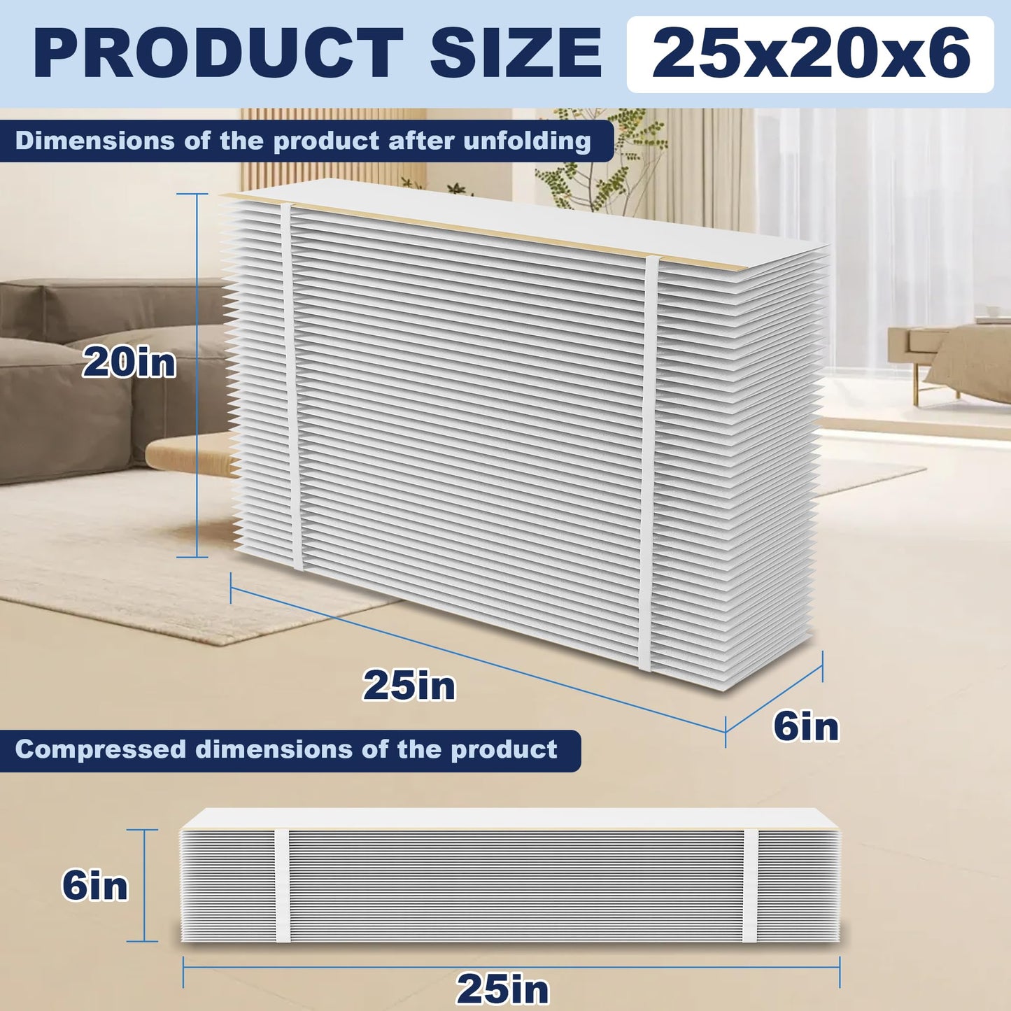 201 Replacement Filter MERV 10 Compatible with Aprilaire 2200, 2250, Space Gard 2200 Whole House Air Cleaner Purifiers, 2 Pack 20x25x6 Air Filters and 2 Pack Pleat Spacers
