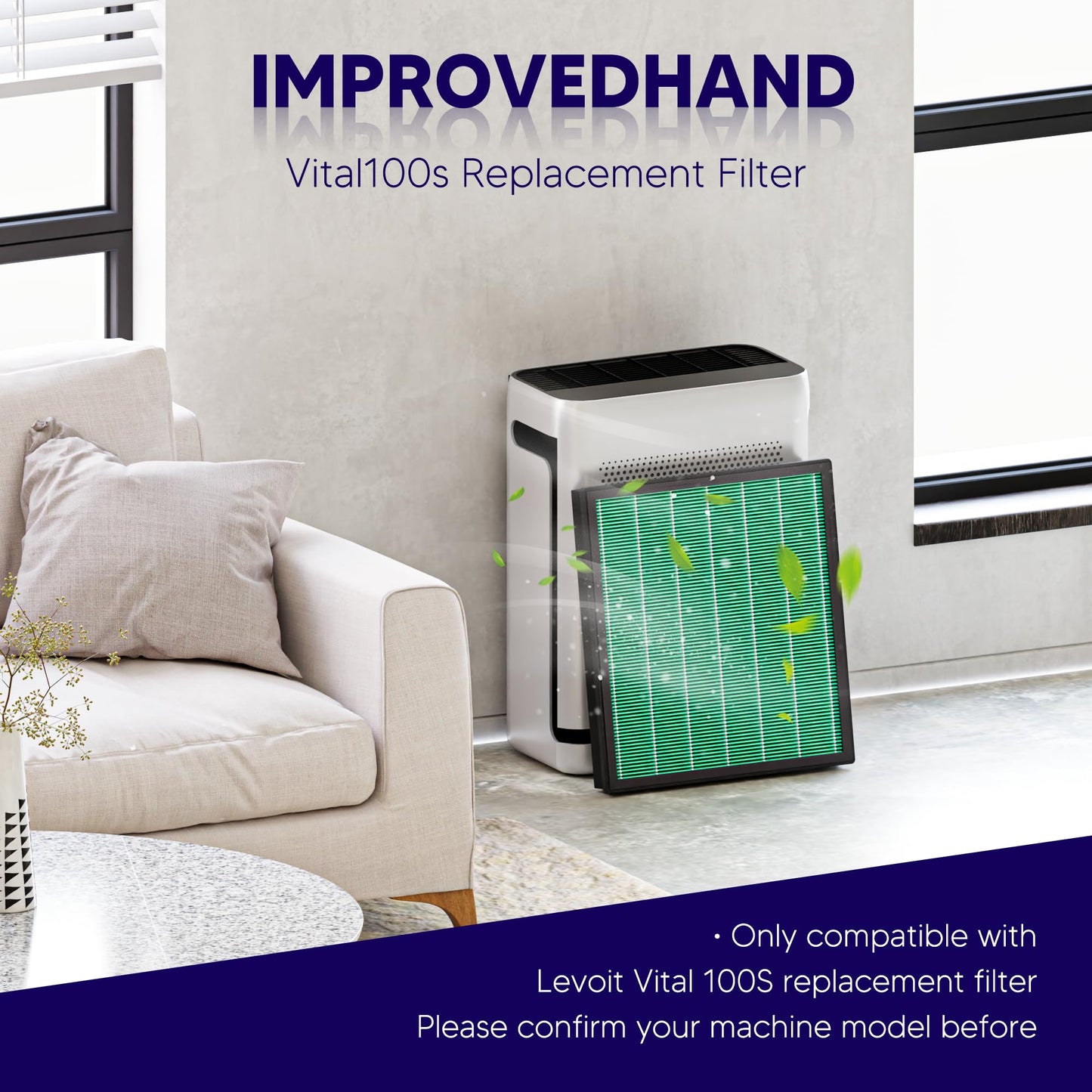 Improvedhand Vital 100S Replacement Tox-in Filter Compatible With LEVOIT Vital 100S/100S-P Air Purifier, 3-in-1 Great High-Efficiency Materials With Activated Carbon Filter, 3 Pack, Green