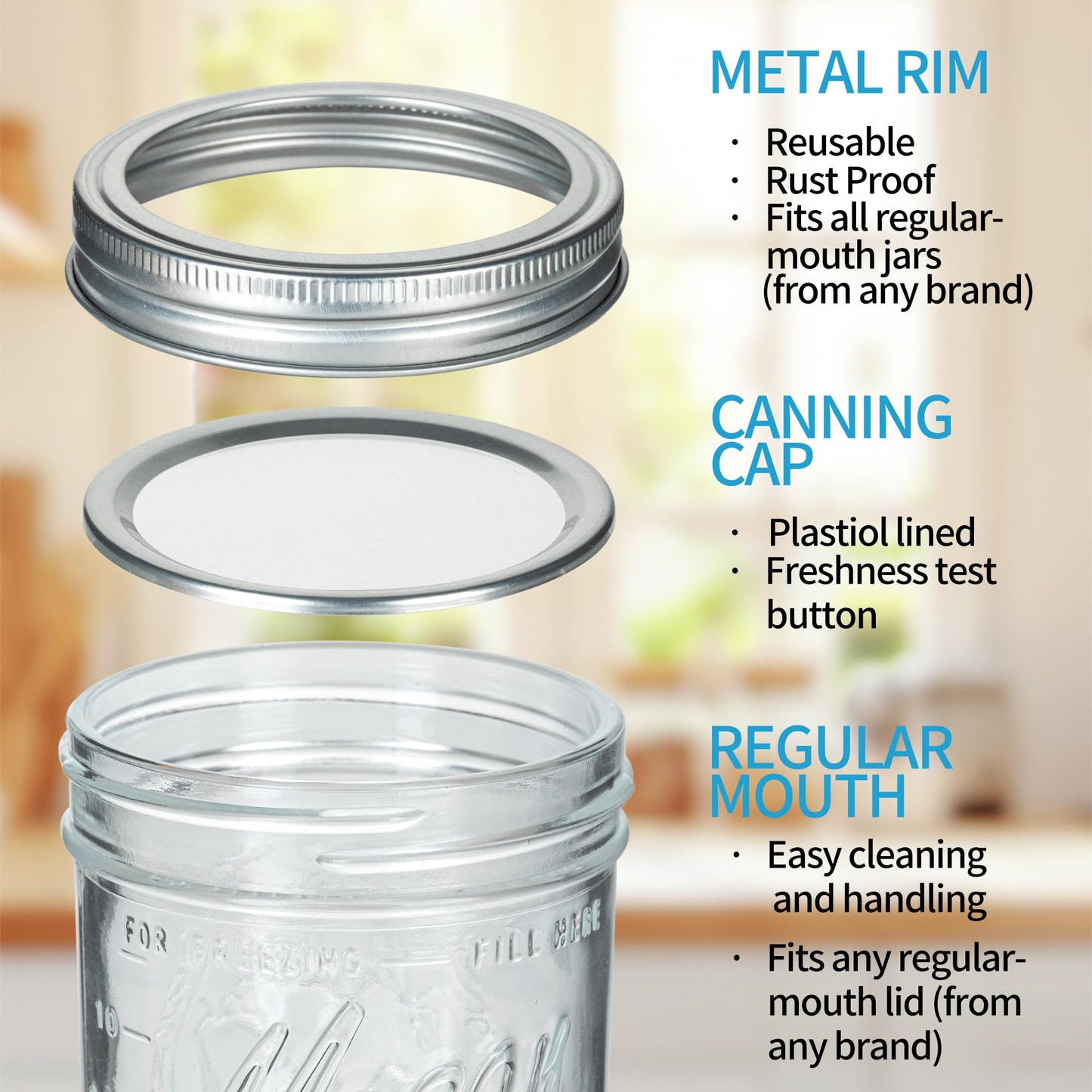 Wide Mouth Mason Jars 16 oz with Lids 8 Pack, Canning Jars with Metal Airtight Lids and Bands, 16 oz Glass Jars for Fermenting, Meal Prep, Freezing