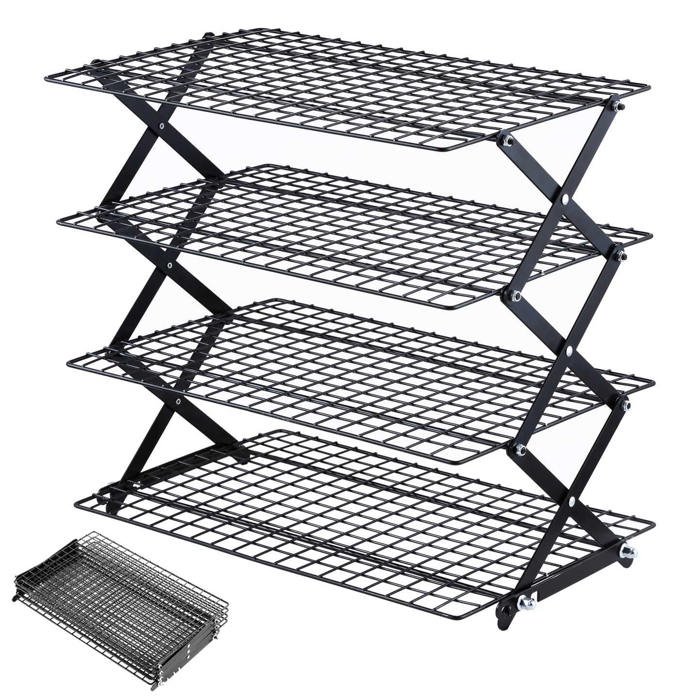 Pleafind 4 Tier Collapsible Cooling Rack - 3 Setting Design, Adjustable ＆ Stackable Baking Rack, 5 Modes Cooling Racks for Cooking and Baking, Roasting ＆ Grilling Gifts for Picnic Party