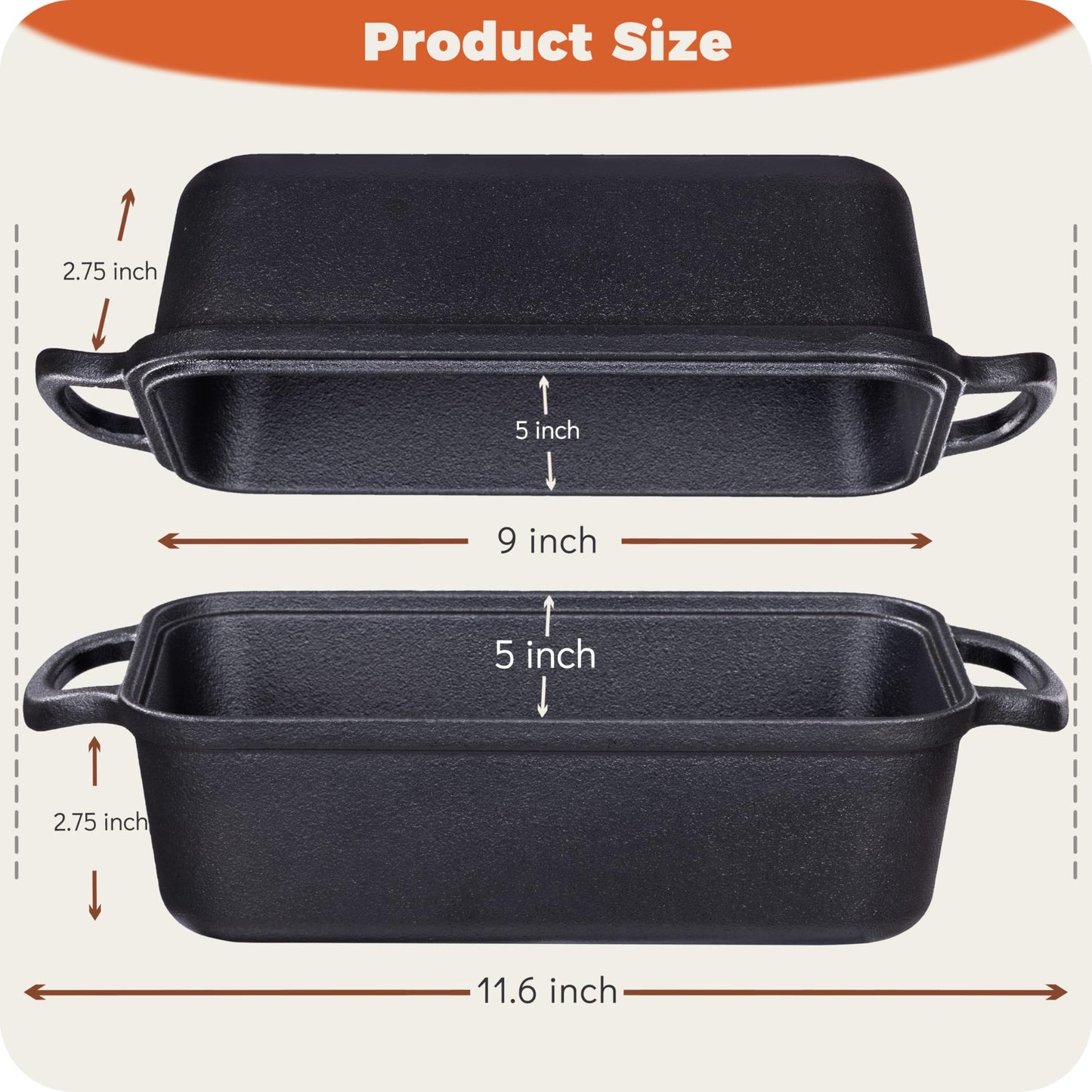 Articasting Cast Iron Loaf Pan with Lid 9×5 Inch, Bread Baking Pans, Even Heat Distribution for Sourdough, Pre-Seasoned Dutch Oven Loaf Pan for Homemade Bread