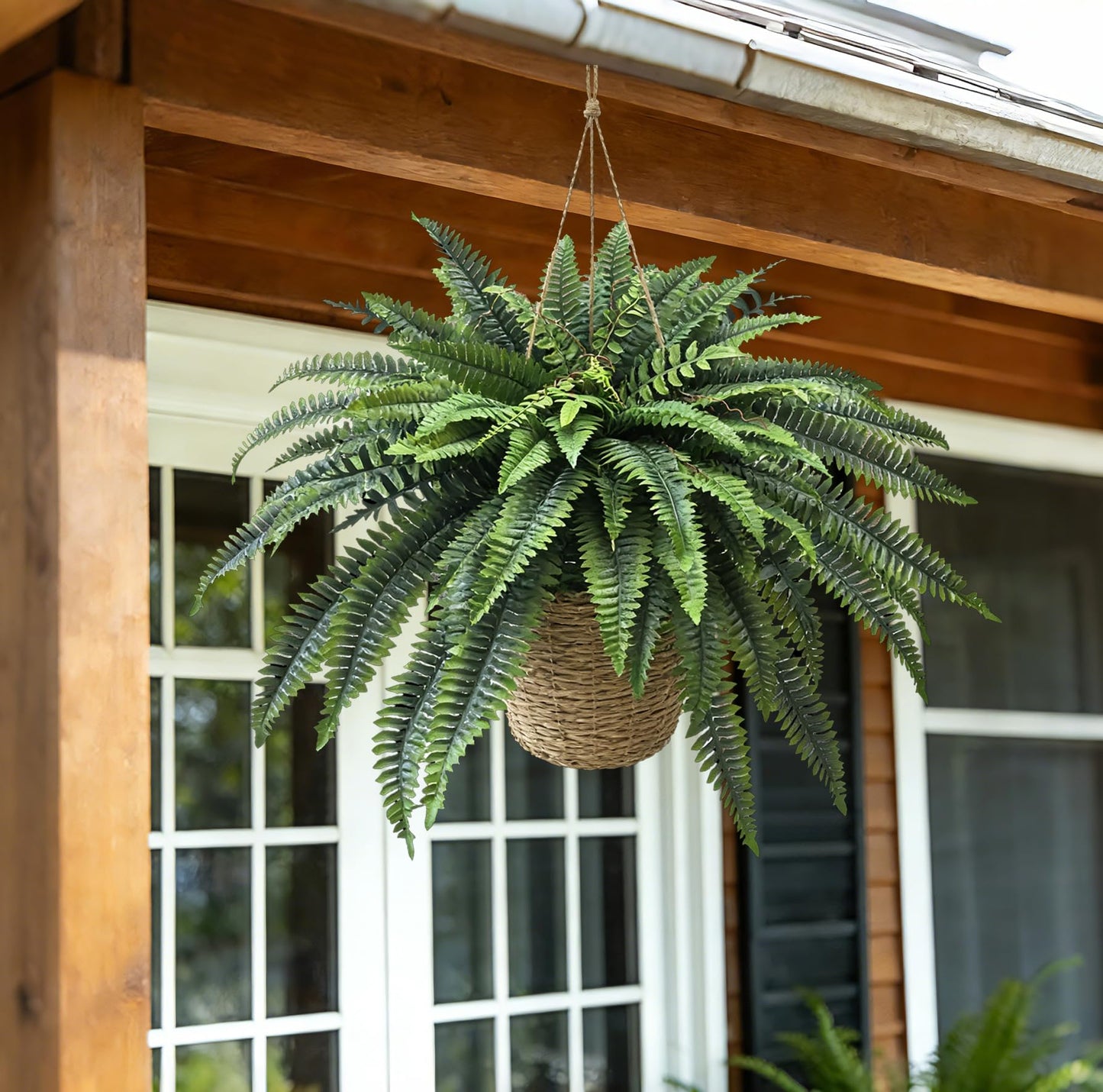 Senjie Artificial Boston Fern 2 Set 48Inch Large Fake Ferns for Outdoors Faux Plant with 55 Fronds for Home Living Room Office Decor
