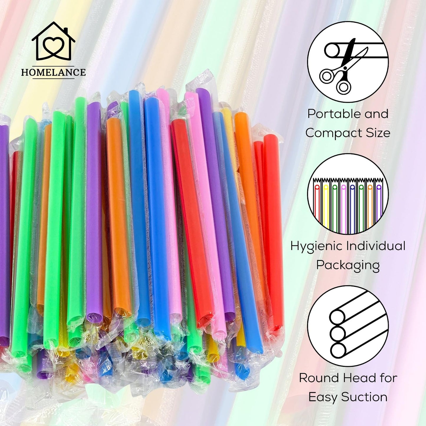 700 Pcs Multi Colors Jumbo Smoothie Straw Disposable Milkshake Straws Jumbo, Bubble Tea Straws For Cakes, Disposable Smoothie Straw Individually Wrapped (0.43" Wide X 9.84" Long)