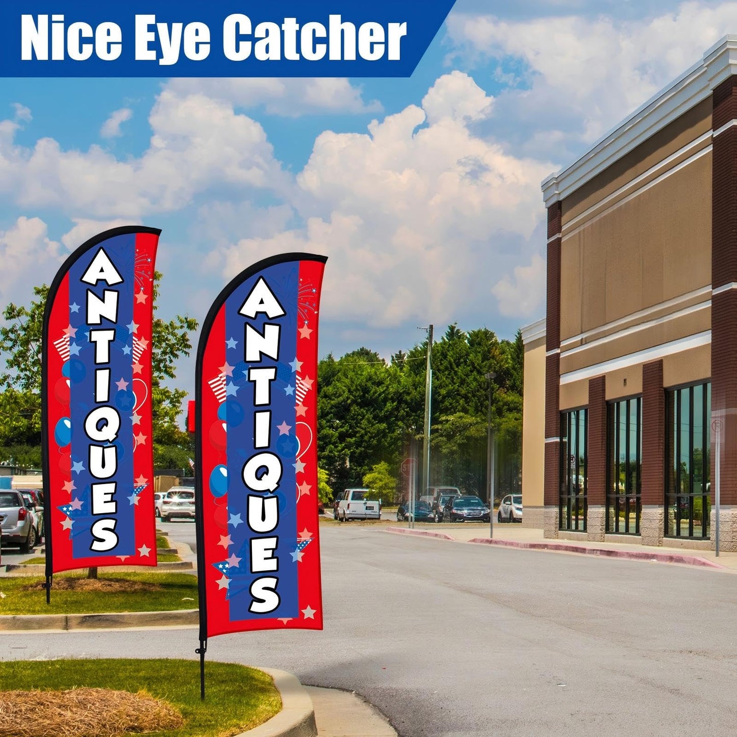 Buryeah 2 Sets Antiques Feather Flag with Pole Kit and Ground Stake 8ft Advertising Sign Banner Swooper Flag with Ground Stake and Portable Bag for Business Outside Event