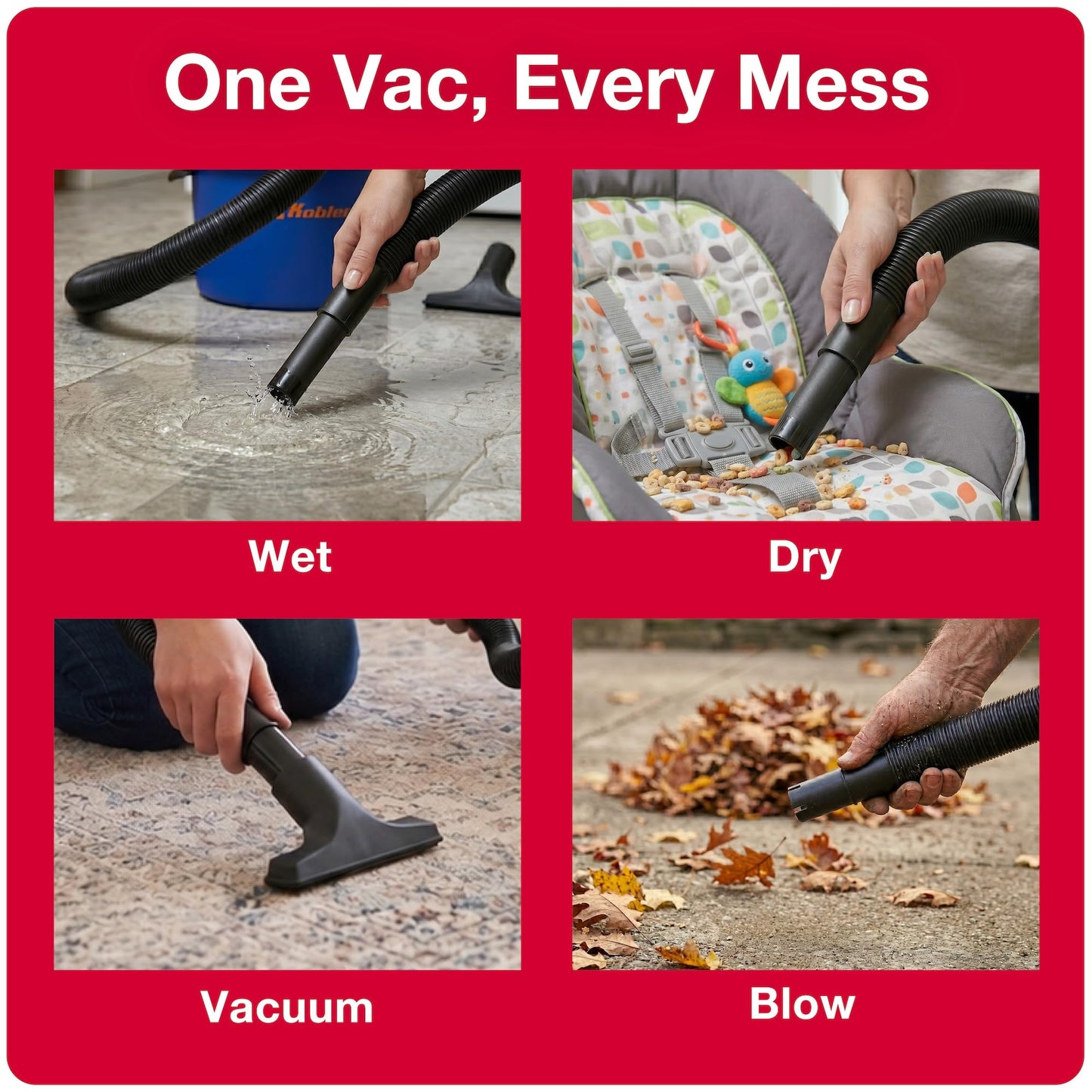 Koblenz Wet Dry Vacuum Cleaner, 2 Gallon 2.0 PHP, 60 CFM, 10 ft Reach, Twist-N-Lock Hose, Small Shop Vac, Portable Shop Vac for Home Car Garage Workshop, Accessories Included, Blue/Black, WD-2L