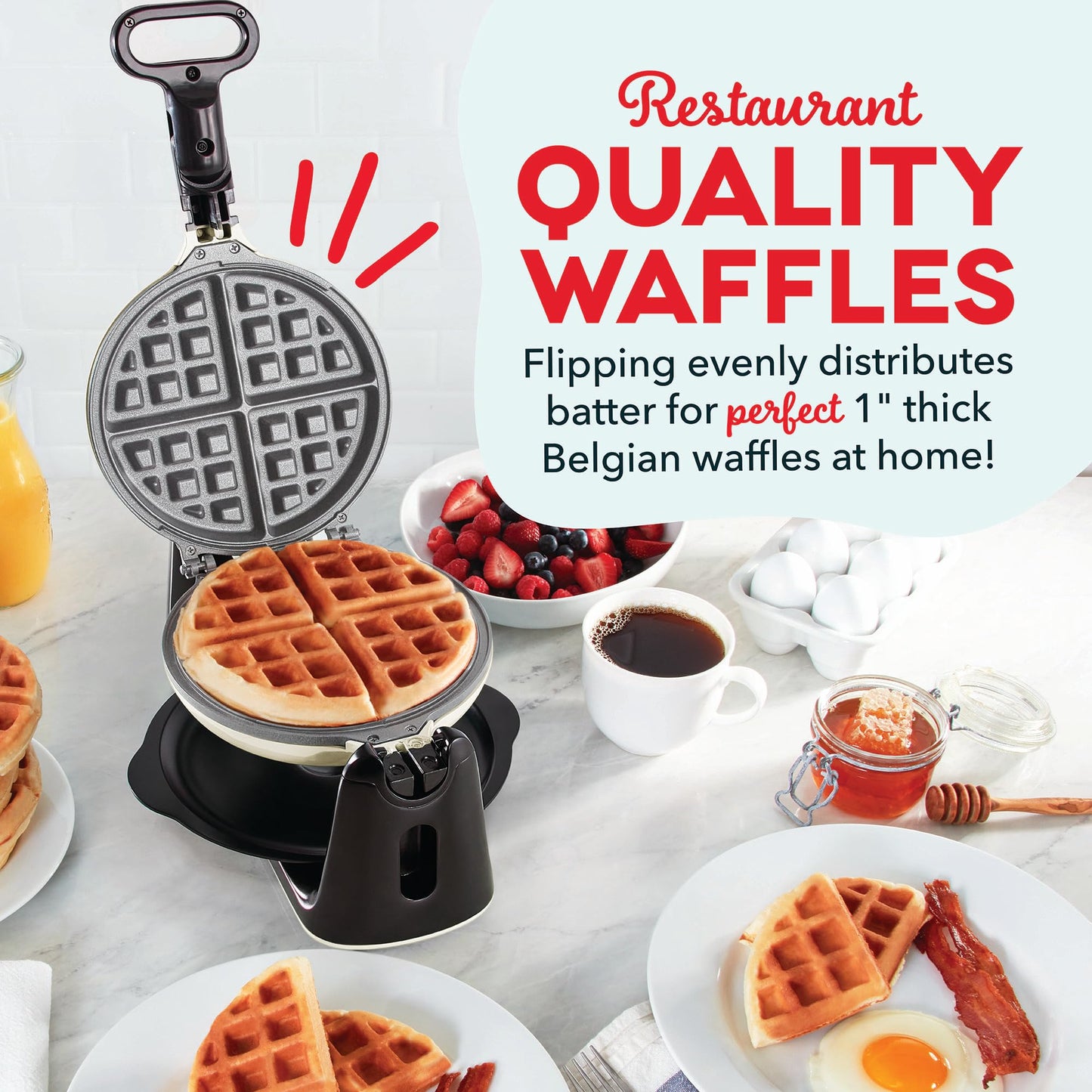 Dash Flip Belgian Waffle Maker - For Thick, Fluffy Single-Serve Waffles - Features Ceramic Nonstick Plates and Easy Flip Design - Cream