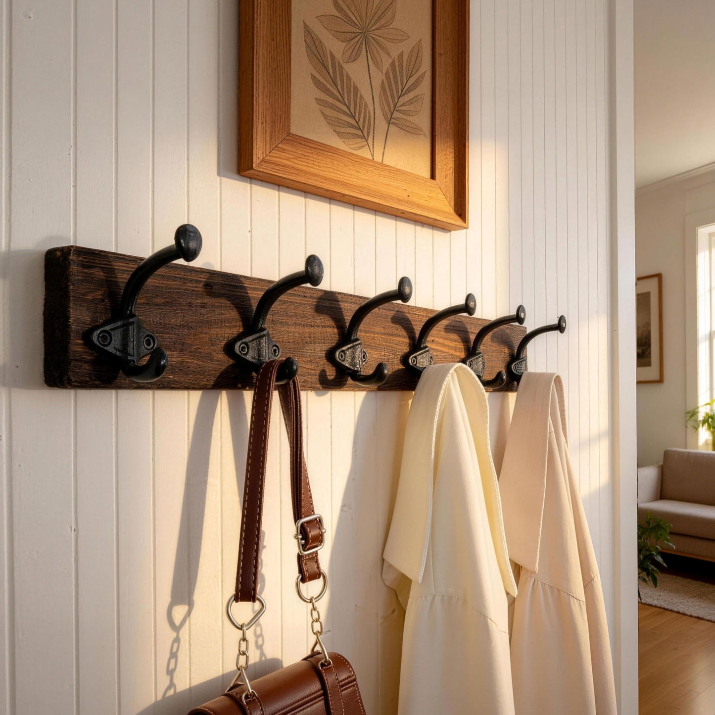 WEBI Rustic Coat Rack Wall Mount,24" Long 6 Cast Iron Coat Hooks Wall Mounted,Heavy Duty Farmhouse Wood Coat Hanger Wall Antique Vintage Hooks for Hanging Jacket,Clothes,Backpack,Weathered Brown