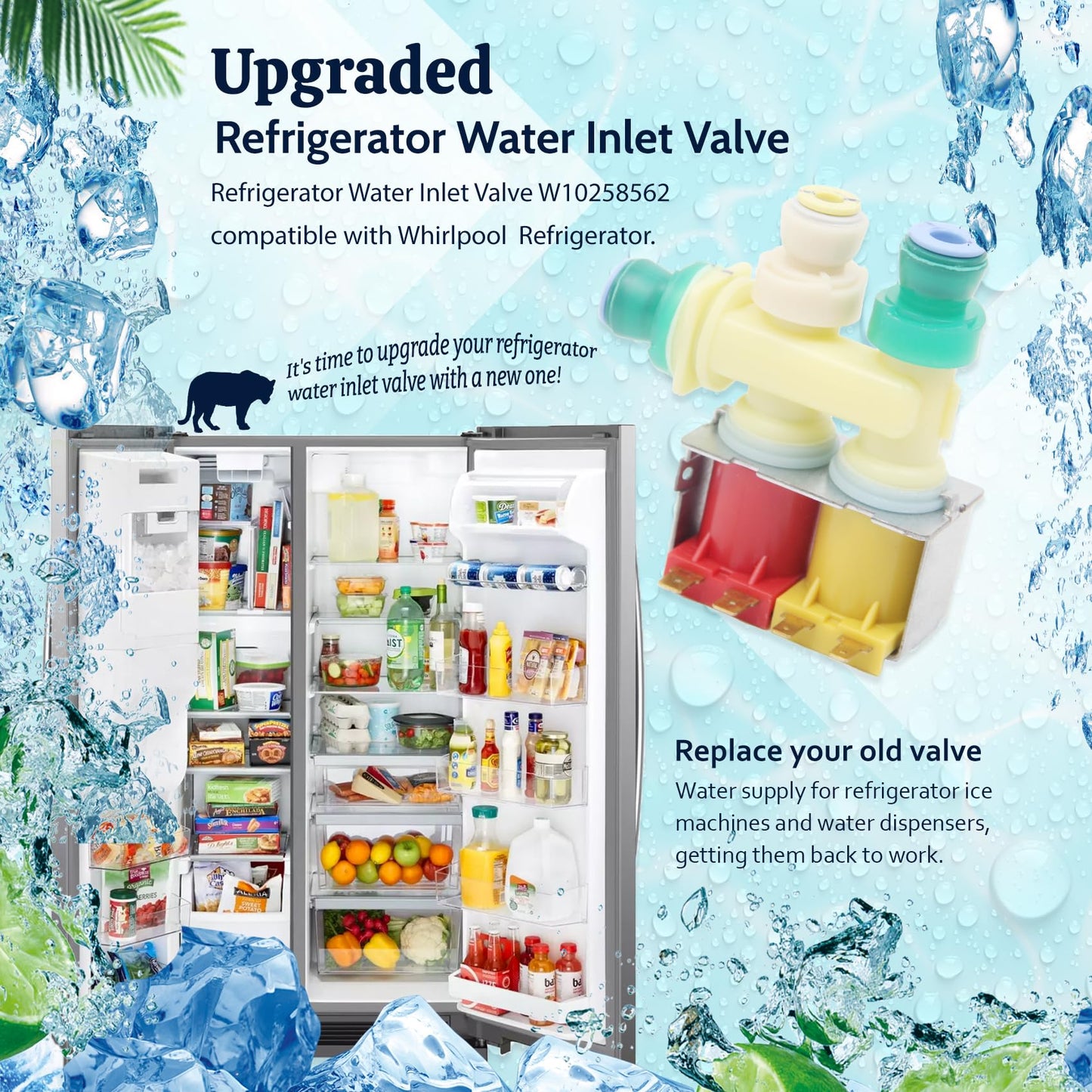 W10258562 Refrigerator Water Inlet Valve For Whirlpool Refrigerator Water Inlet Valve Refrigerator Ice Making Water Inlet Valve Parts Replacement, Replaceable Model WPW10258562 AP6018030 PS11751331