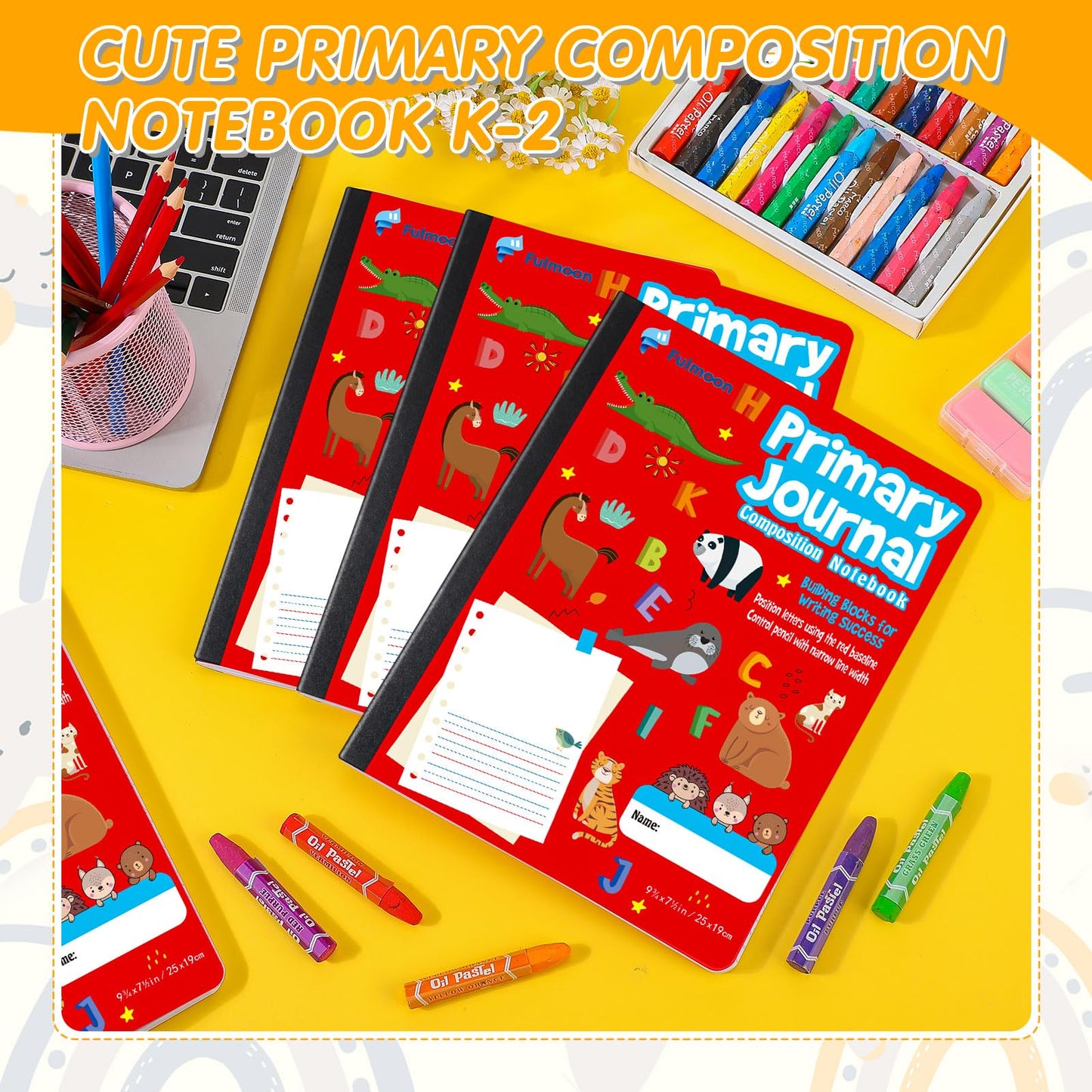 Fulmoon 24 Pcs Primary Composition Notebook K-2 with Picture Space Primary Journal Grades K-2 Draw and Write Journal Composition Book for Preschool Classroom, 80 Sheet (Red)