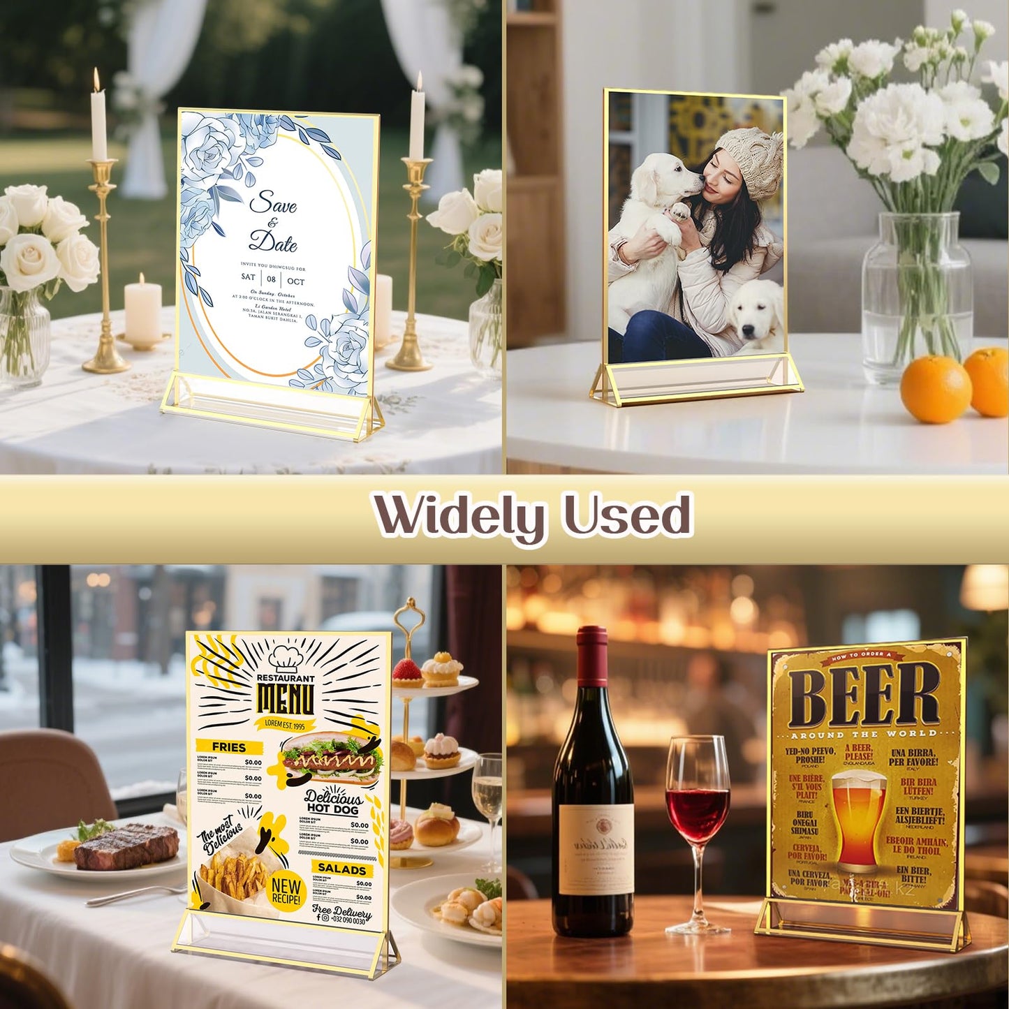 YOAEAILY Gold Frames 5X7 Acrylic Sign Holder Double-Sided Acrylic Picture Frames Display Stand for Flyer Holder Menu Holder Wedding Table Number with Removable Sticky Dots-24 Pack