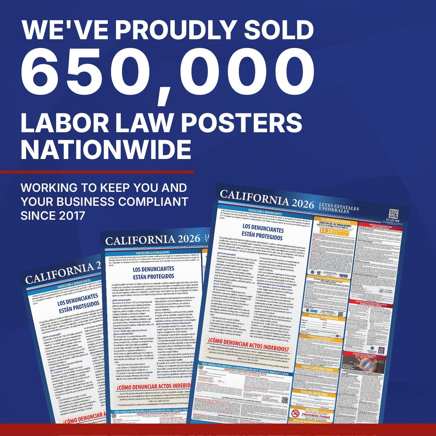 2026 California State and Federal Labor Law Poster - English Spanish Combo - OSHA Workplace Compliant - All-In-One Mandatory Regulations Required Compliance Posting for Employees - 17" x 40" Laminated (Combo)