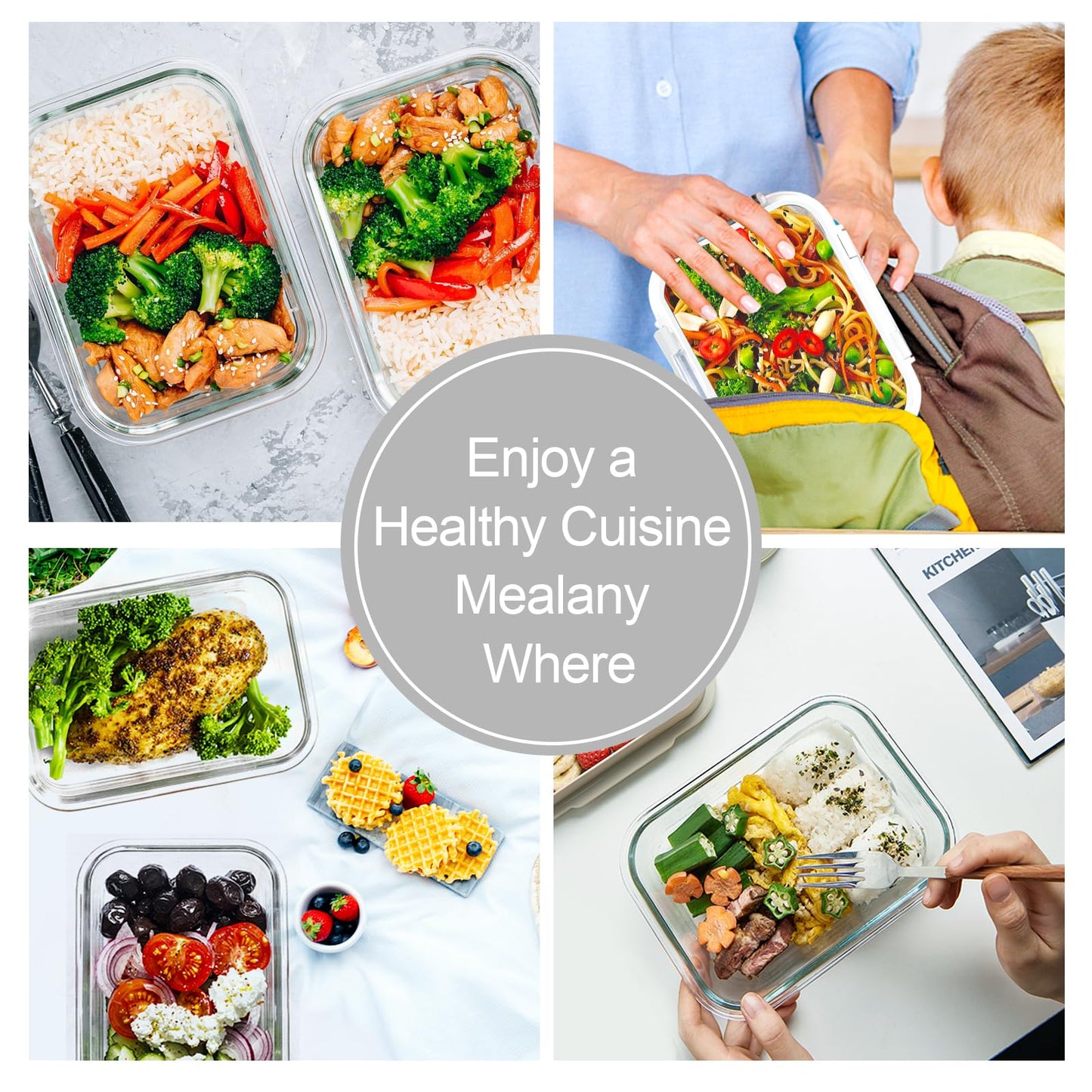 VERONES 10 Pack 22 OZ Glass Meal Prep Containers, Airtight Glass Lunch Containers Set, Food Storage Containers with Lids,BPA Free, for Microwave, Oven, Freezer & Dishwasher Friendly,White