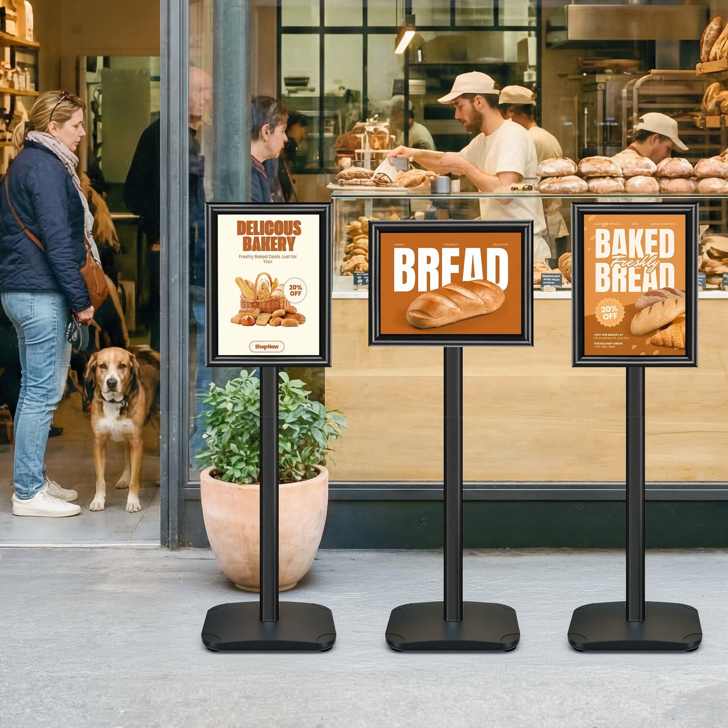 Pedestal Sign Holder Stand with Heavy Duty Base, 8.5x11 Inch Floor Standing Sign Holder, Vertical & Horizontal Menu Stand for Display Indoor/Outdoor Advertising, Poster, Restaurant Menu, Store, Black