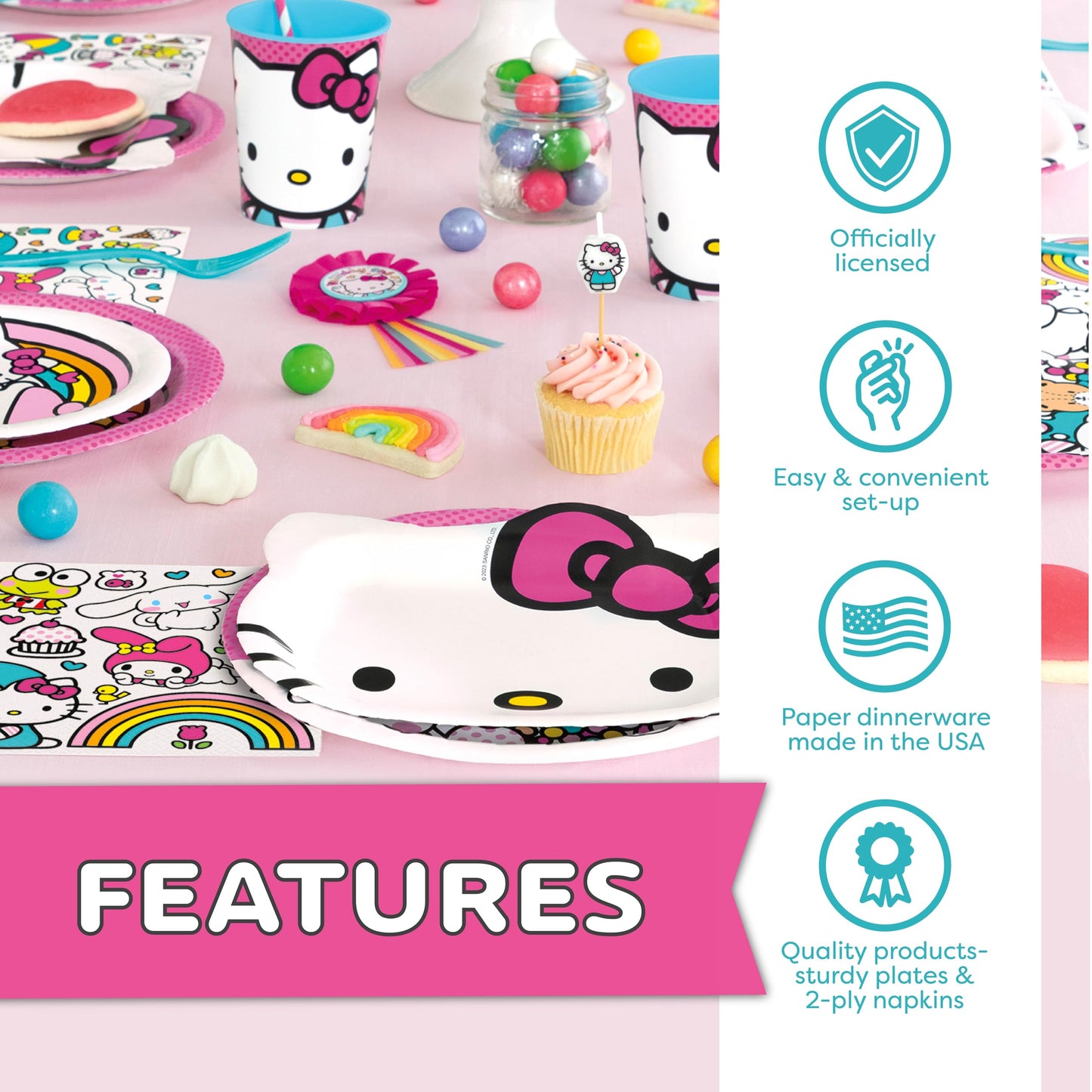 Hello Kitty Birthday Decorations & Party Supplies | Serves 32 | Hello Kitty Plates and Napkins, Sticker | Officially Licensed