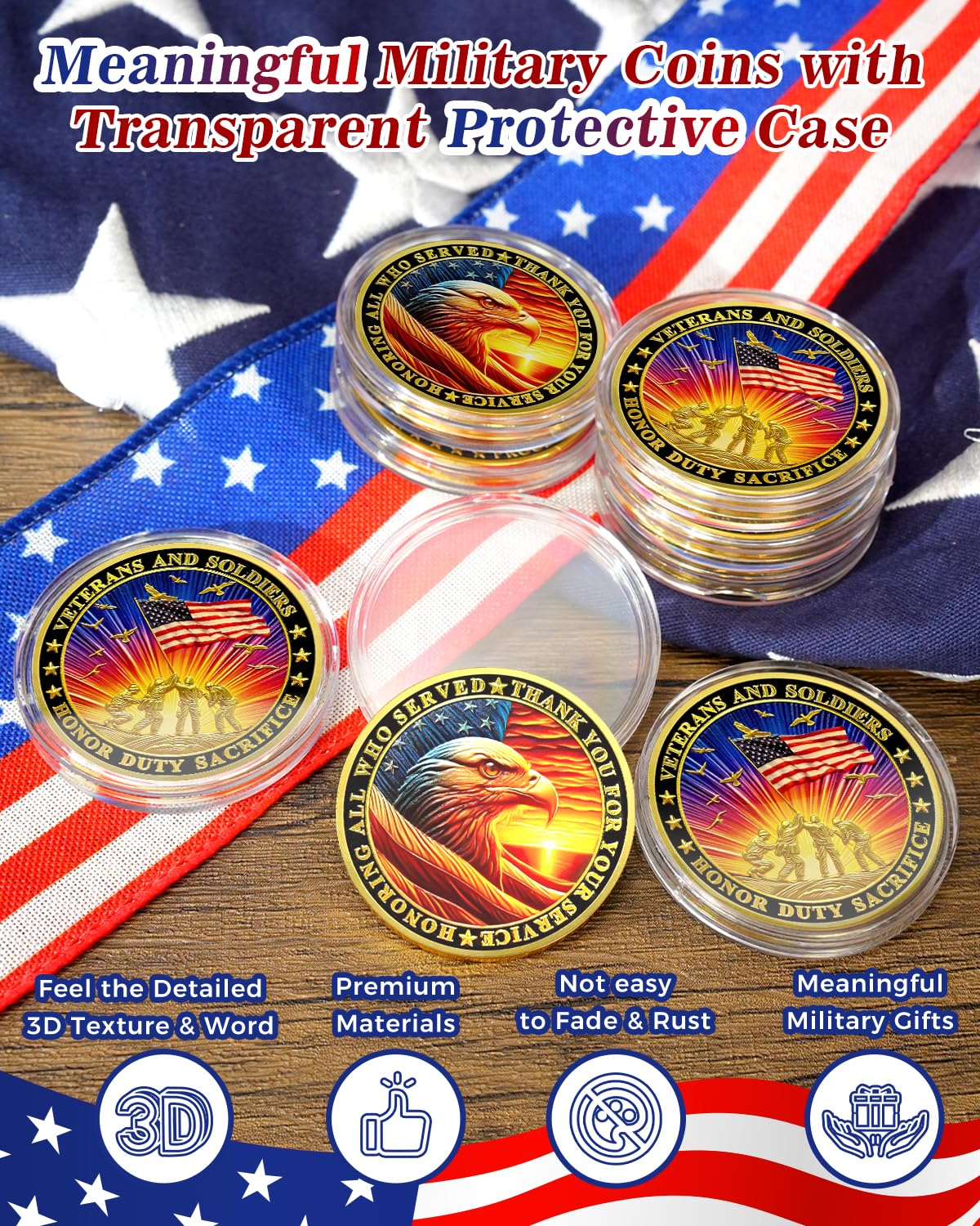 Value Valor Vow 24Pcs Military Challenge Coins Set - Veterans Coin Honoring All Who Served Thank You for Your Service Medallion Military Appreciation Gifts for Men Women Veterans Day Gift
