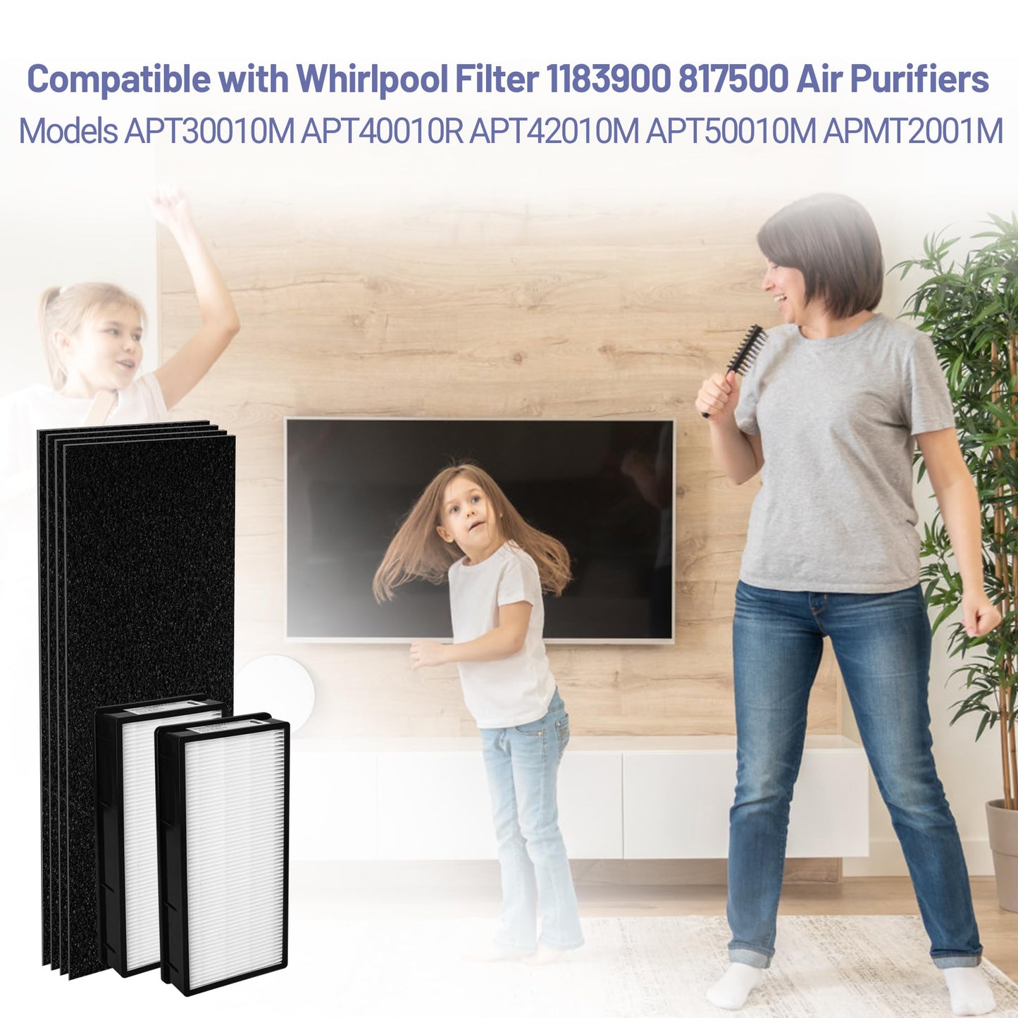 Popurure 1183900 Replacement Filter Compatible with Whirlpool Filter 1183900 817500 Air Purifier, Models APT30010M APT40010R APT42010M APT50010M APMT2001M, with 2 H13 HEPA Filters+4 Pre-Filters
