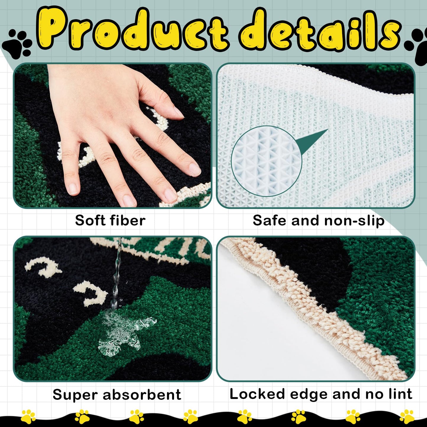 Drydiet Toilet Rug U Shaped Washable Soft and Absorbent Bathroom Rugs Non Slip Bath Mat Machine Wash Bathroom Contour Rug for Toilet Base, 24 x 20 Inch (Black Cat)