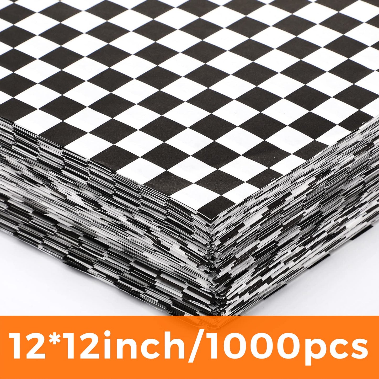 Spakon 1000 Sheets Wax Deli Paper Sheets for Food 12 x 12 Inch Checkered Dry Waxed Deli Basket Liners for Sandwich Wrapping, Food Basket Liners, Picnic party(Black-white)