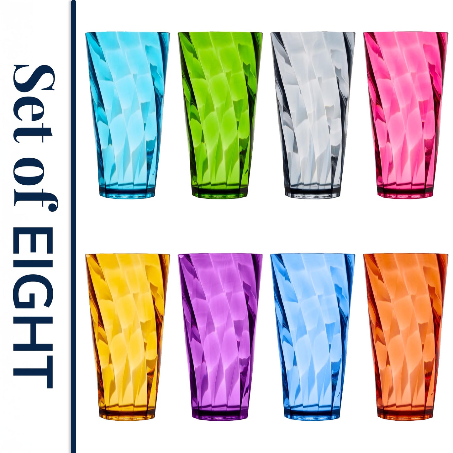 US Acrylic Optix Plastic Reusable Drinking Glasses (Set of 8) 26oz Iced-Tea Cups in Jewel Tone Colors | BPA-Free Tumblers, Made in USA | Top-Rack Dishwasher Safe