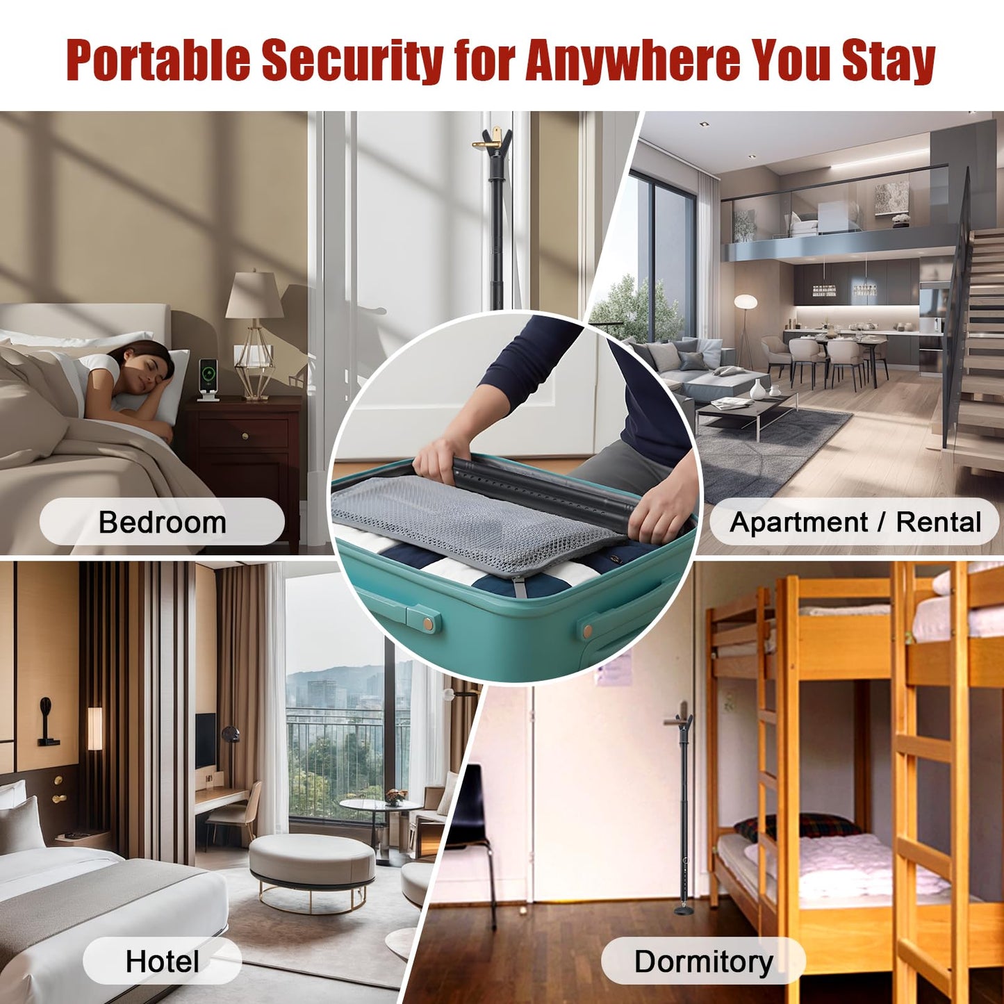 2 Pack Door Security Bar – Anti-Slip 600LB Heavy Duty Door Stopper Jammer Stick, Adjustable 24.5-50.7'',Portable Travel Safety Lock Blocker for Home, Apartment, Hotel, Front & Sliding Doors