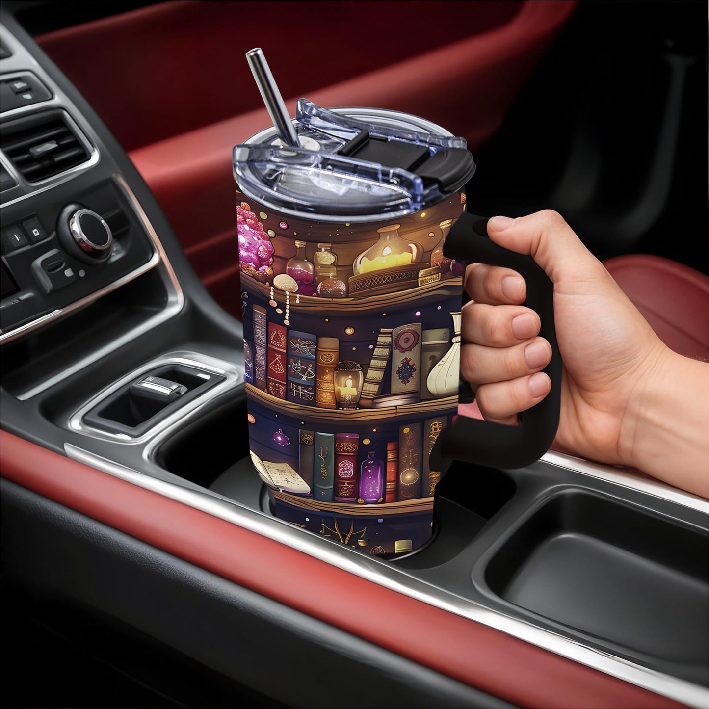 TNASURHUS Book Lovers Gifts 40oz Tumbler with Handle and Straw, Book Tumbler for Friend, Bookish Gifts for Women Readers Librarian, Book Accessories Stainless Steel Travel Mug 1 Pcs