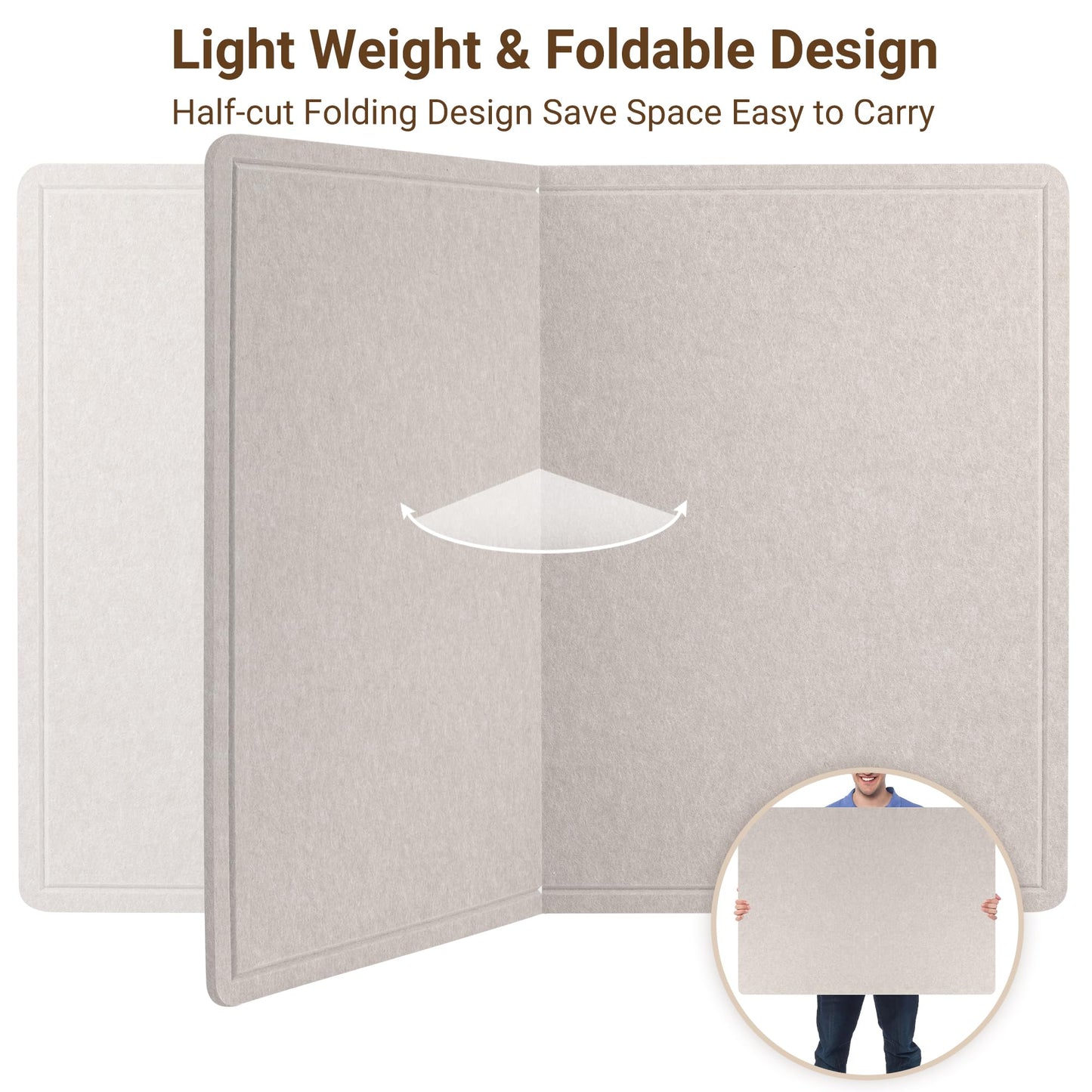 AKTOP Bulletin Board, 24" x 36" Foldable Felt Notice Pin Board for Wall, Decorative CorkBoard Photo Display Board with Self-Adhesive Tape, Vision Board Cork Board Alternative with 25 Pushpins - Latte
