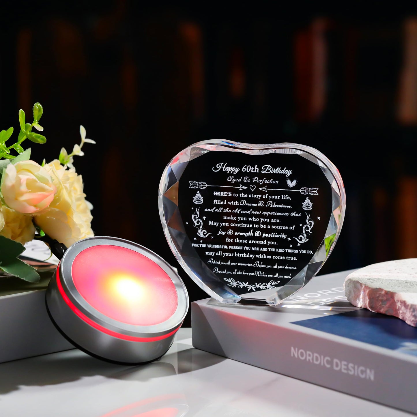 Movdyka 60th Birthday Gifts for Women Men - Personalized Crystal Heart Gifts 1966 60 Year Old Birthday Present for Her Him - Happy 60th Birthday Gifts Ideas for Mom Dad Unique