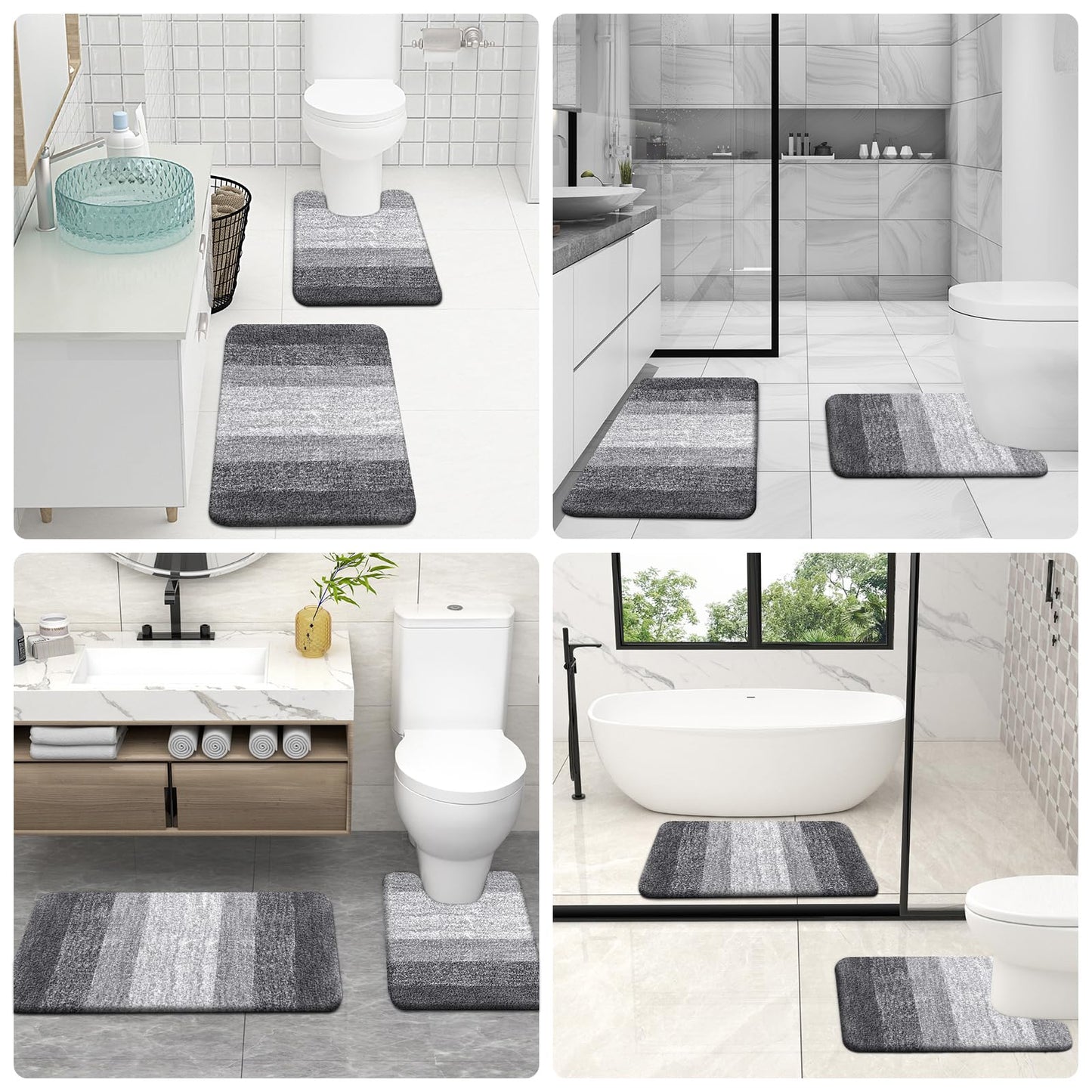 OLANLY Bathroom Rugs Sets 3 Piece, Soft Absorbent Microfiber Bath Mats and U-Shaped Contour Toilet Rug, Machine Wash Dry, Plush Shaggy Bath Mat Set for Bathroom (30"x20"+24"x16"+24"x20", Grey)