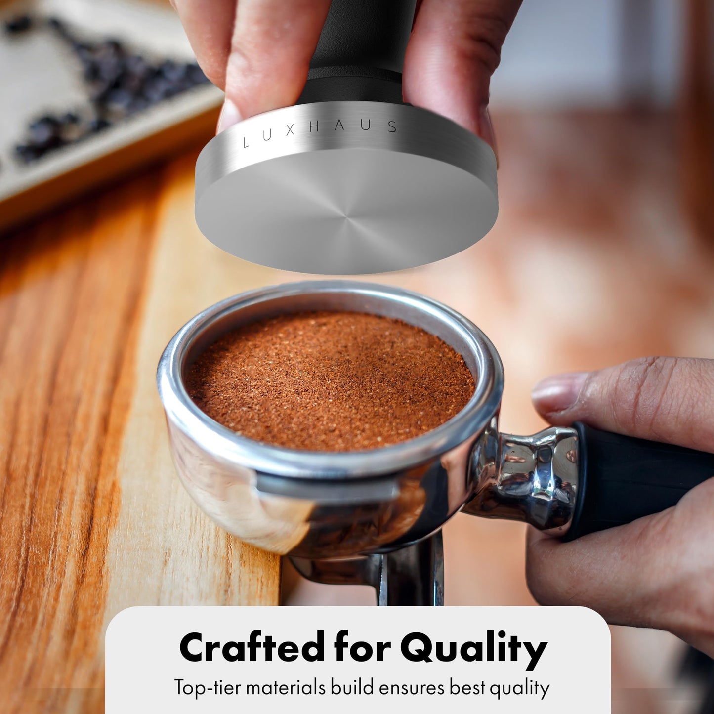 LuxHaus 51mm Calibrated Coffee Tamper for Espresso Machine with Spring Loaded 100% Flat Stainless Steel Base