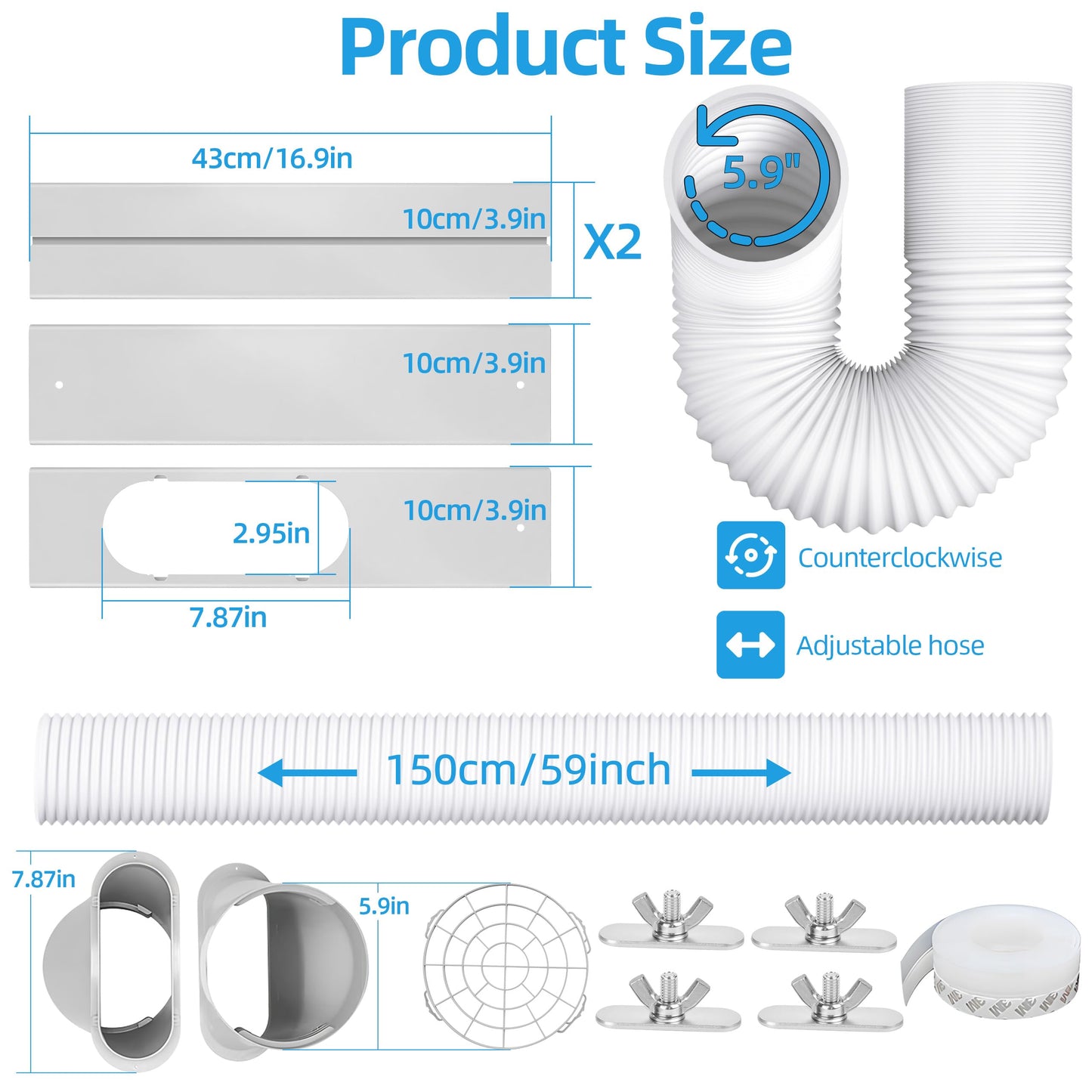 ForeverShine Portable Air Conditioner Window Vent Kit – Adjustable AC Window Kit Fits Sliding Horizontal & Vertical Windows, Includes 5.9” Exhaust Hose