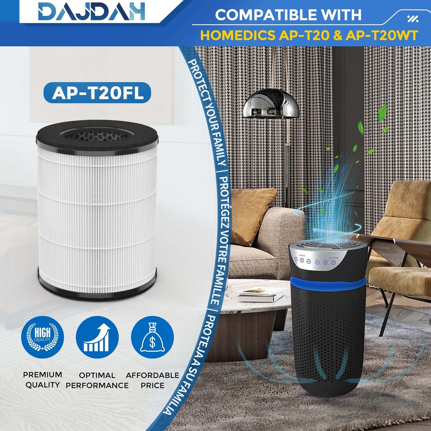 AP-T20 AP-T20FL Replacement Filters Compatible with Homedics Air Purifier Filter Replacement for Homedics Total Clean 3 in 1 Air Purifier Models AP-T20 and AP-T20W, 2-Pack