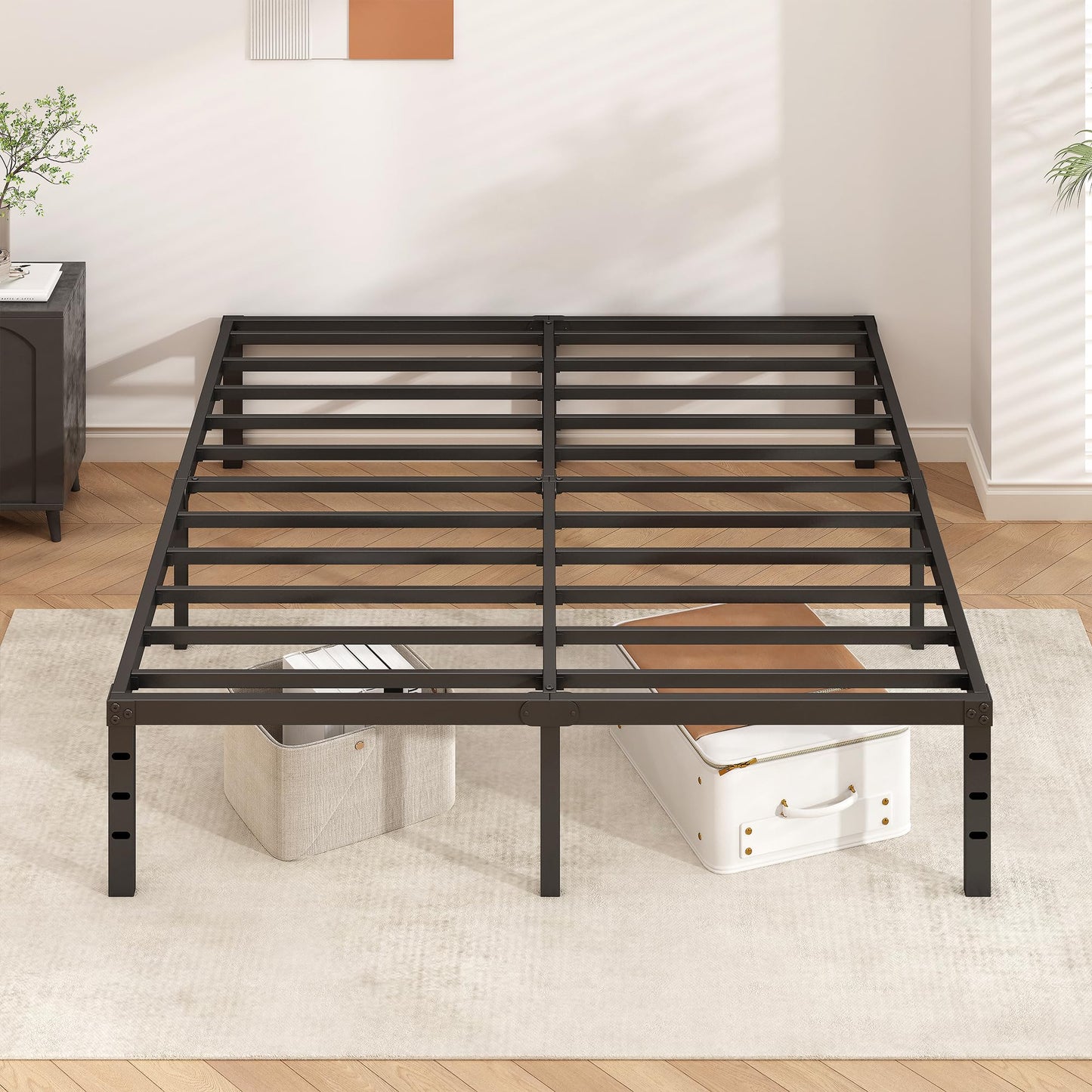 HLIPHA Metal Platform Bed Frame 18 Inch Tall,No Box Spring Needed,Queen Size Bed with Heavy Duty Strong Support Slats,Easy to Assemble,Black