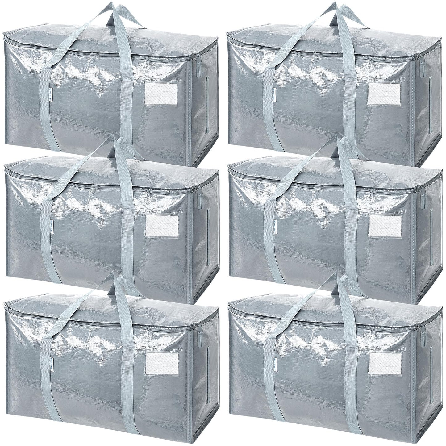 TICONN 6 Pack Extra Large Moving Bags Heavy Duty with Zippers & Carrying Handles, Durable Storage Bags Moving Boxes for Closet Organizers and Storage (6 Pack, Light Grey)
