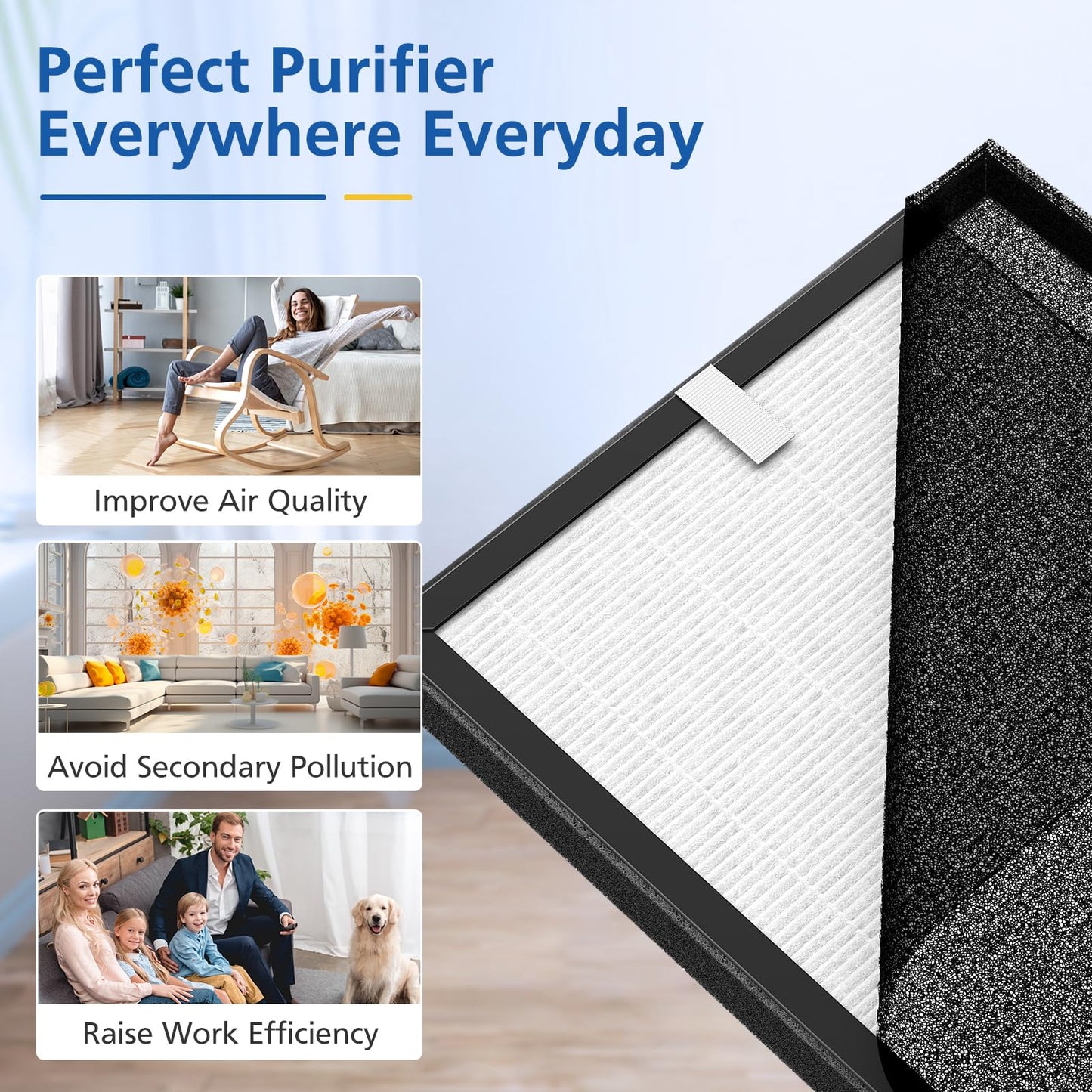 LINNIW TZ-K2 Replacement Filter Compatible with ToLife Air Purifier TZ-K2, 3-in-1 Filtration Systemwith Activated Carbon & Pre-filter, TZ-K2-A replacement filter, 2 Pack