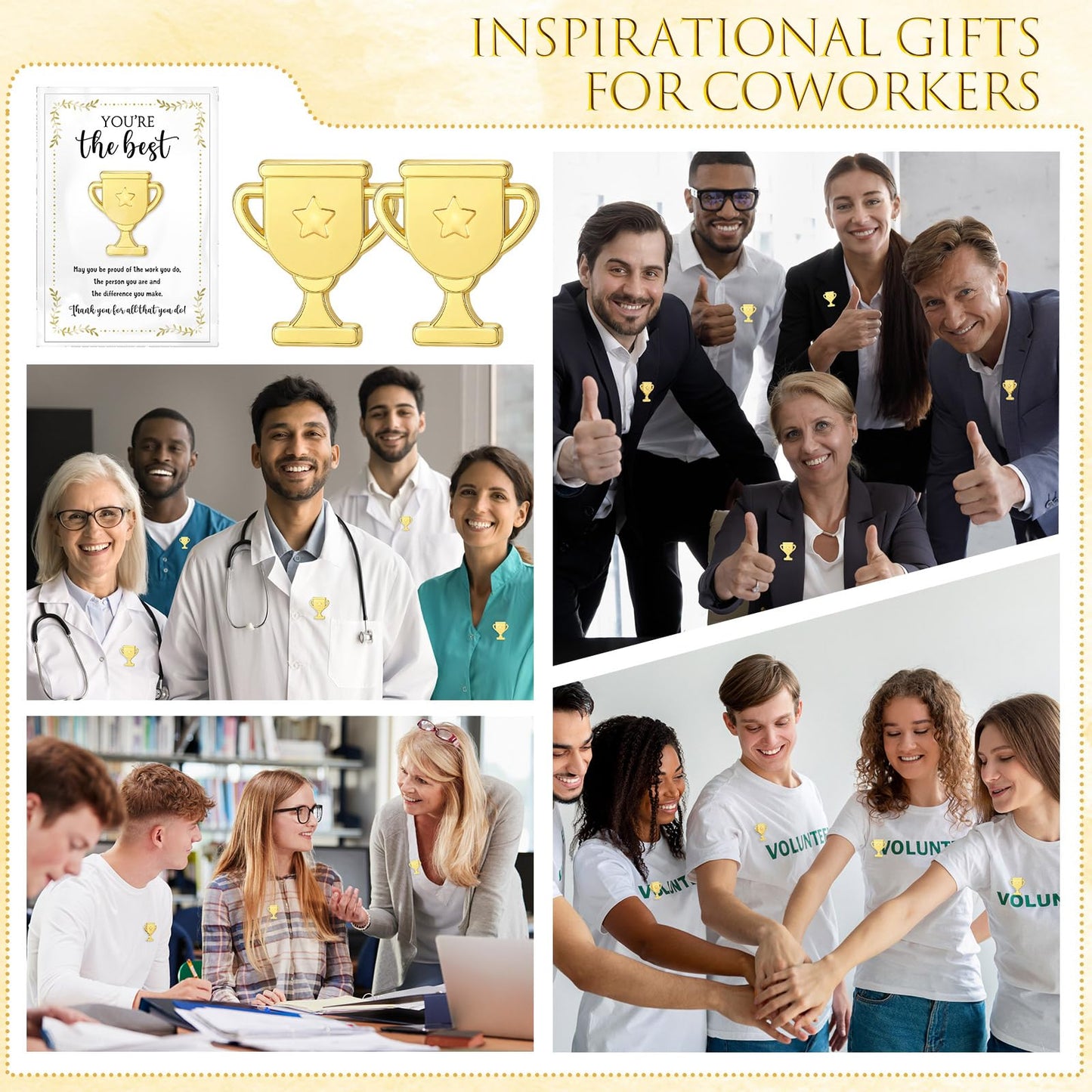 Juinte 60 Sets Employee Appreciation Gifts Bulk Trophy Pins with Thank You Cards Organza Bags Inspirational Appreciation Recognition Gift for Team Staff Student Teacher Nurse (Star)