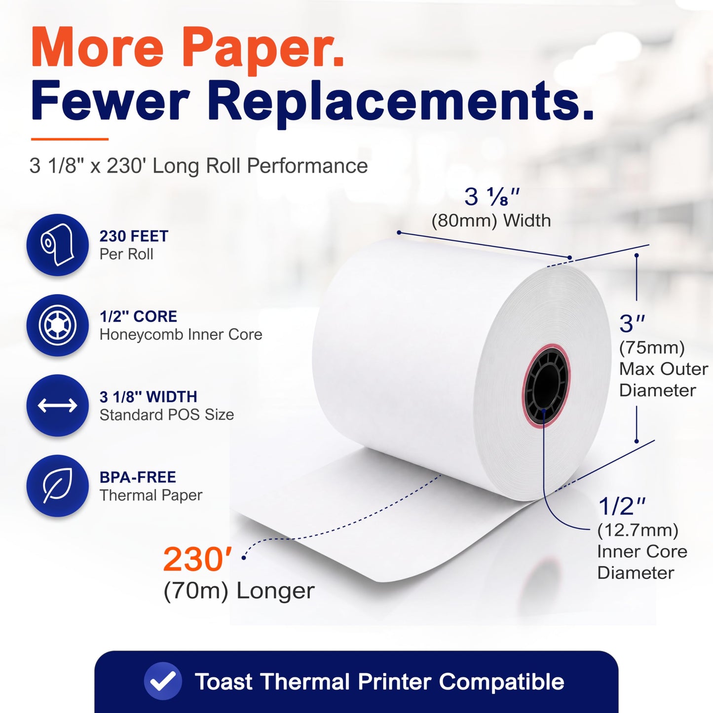 Vonlyst Thermal Printer Paper Roll for Toast TP200 Receipt Printer Point of Sale (12 rolls)