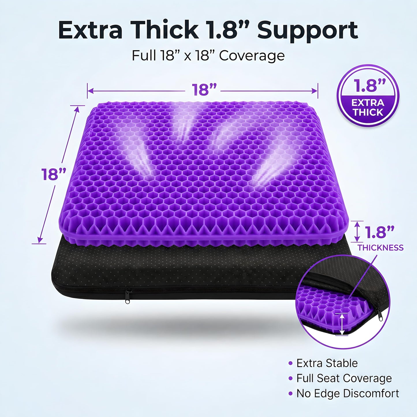 Acaine Extra Thick Large Pure Gel Seat Cushion for Long Sitting, Breathable Comfort Cushion for Back, Sciatica, Tailbone & Hip Pain Relief, Washable Portable Cushion for Office Chair, Car, Wheelchair